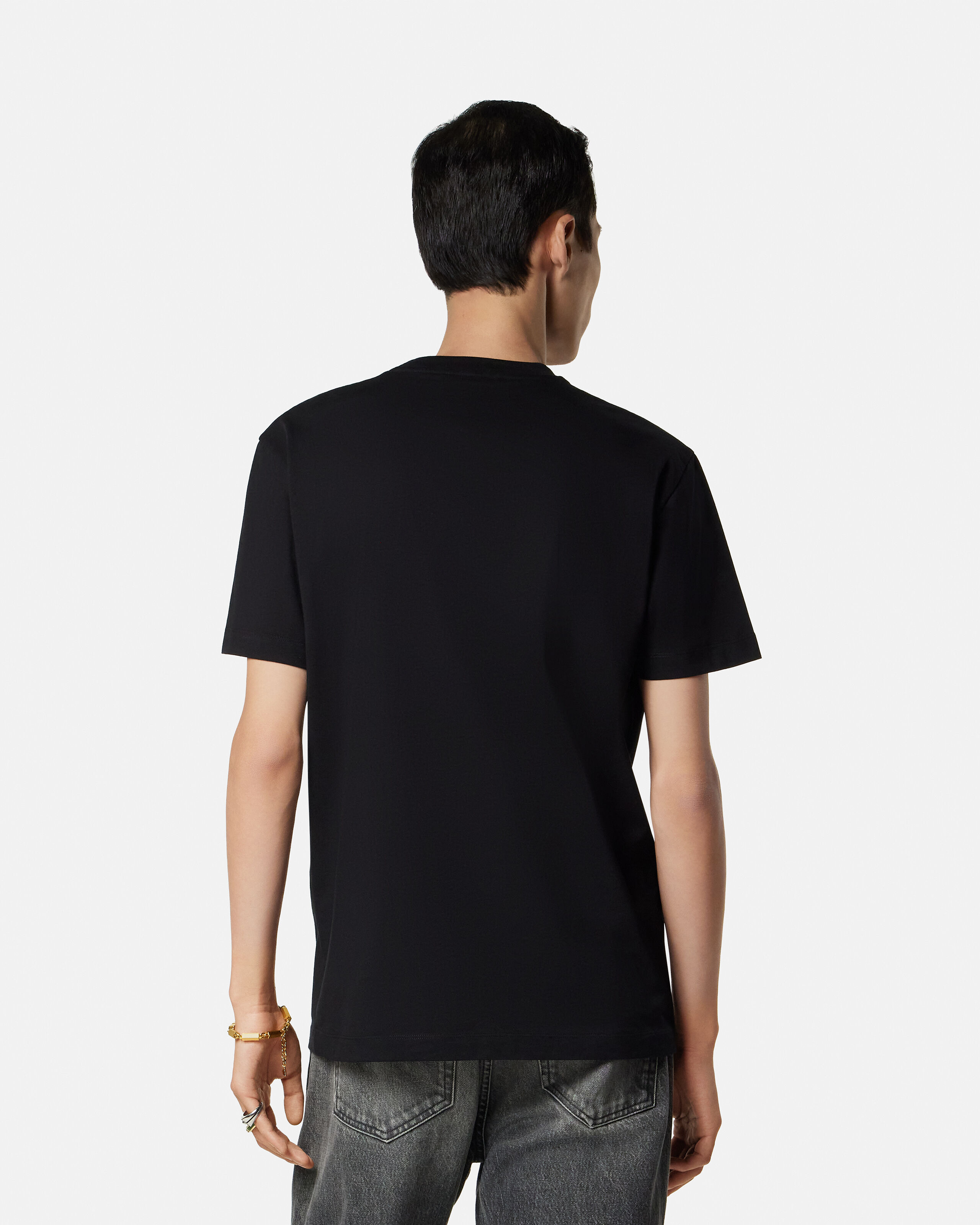 Embroidered Cotton-Jersey Slim T-Shirt Black | VERSACE US