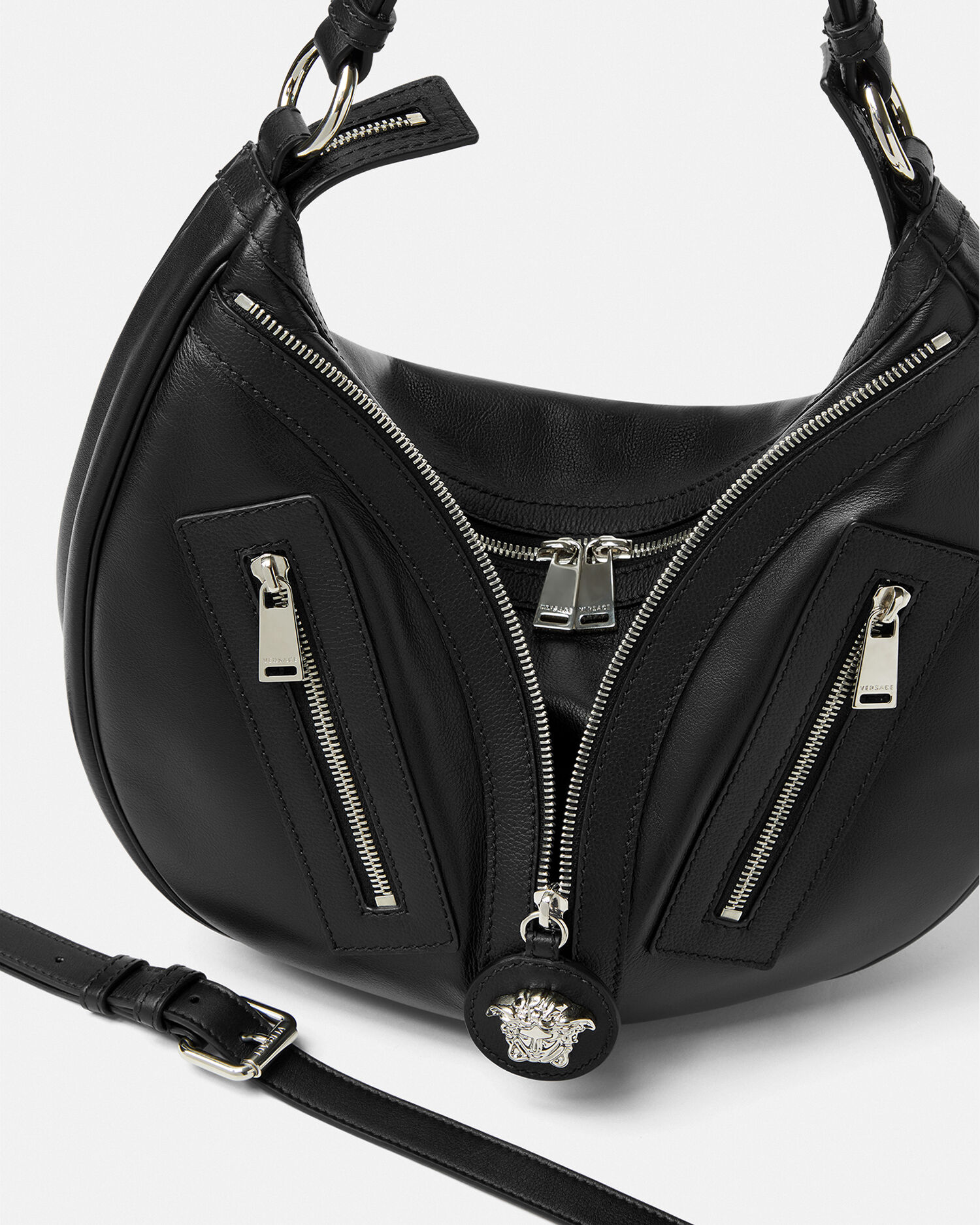 Repeat Hobo Bag Black | VERSACE US