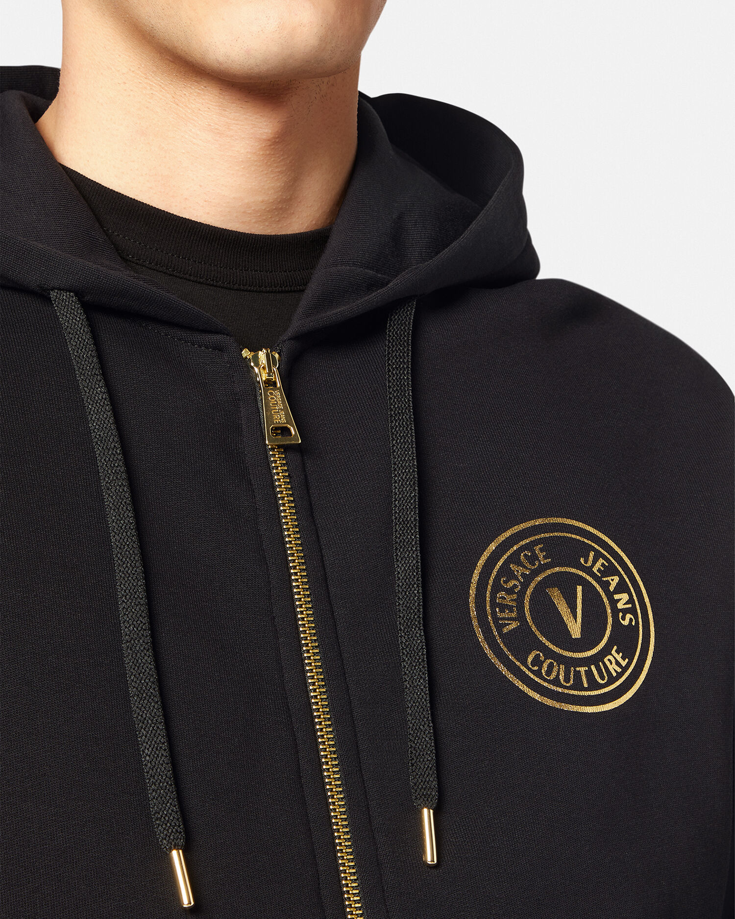 Felpa con cappuccio e zip V Emblem Versace Jeans Couture Uomo