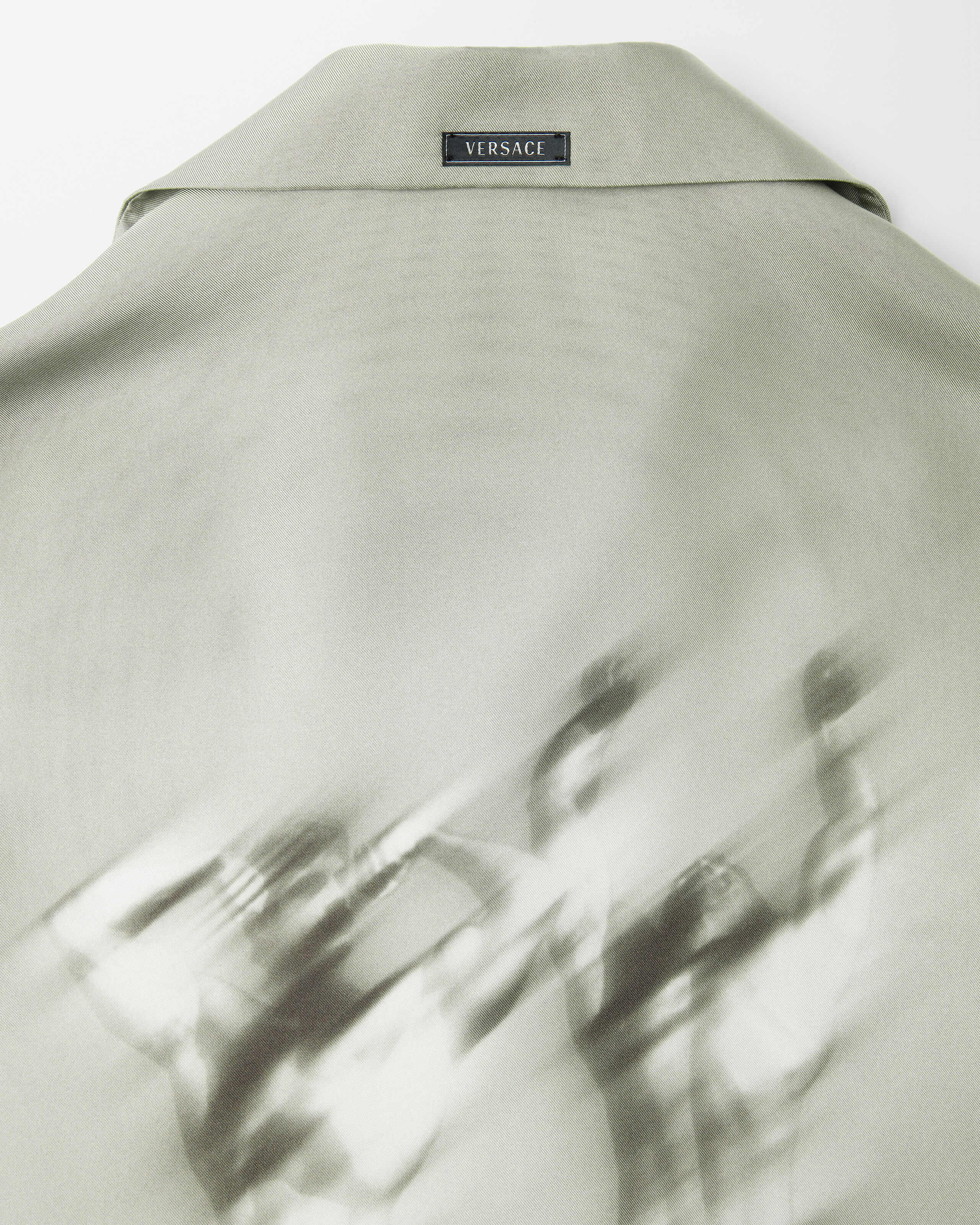 Printed Silk Twill Slim Shirt Gray | VERSACE US