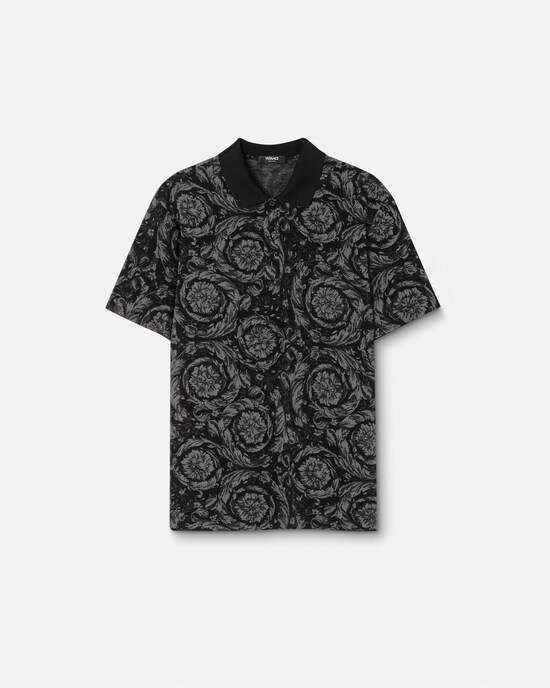 Versace Jacquard Cotton Piqu&eacute; Polo Gray 1
