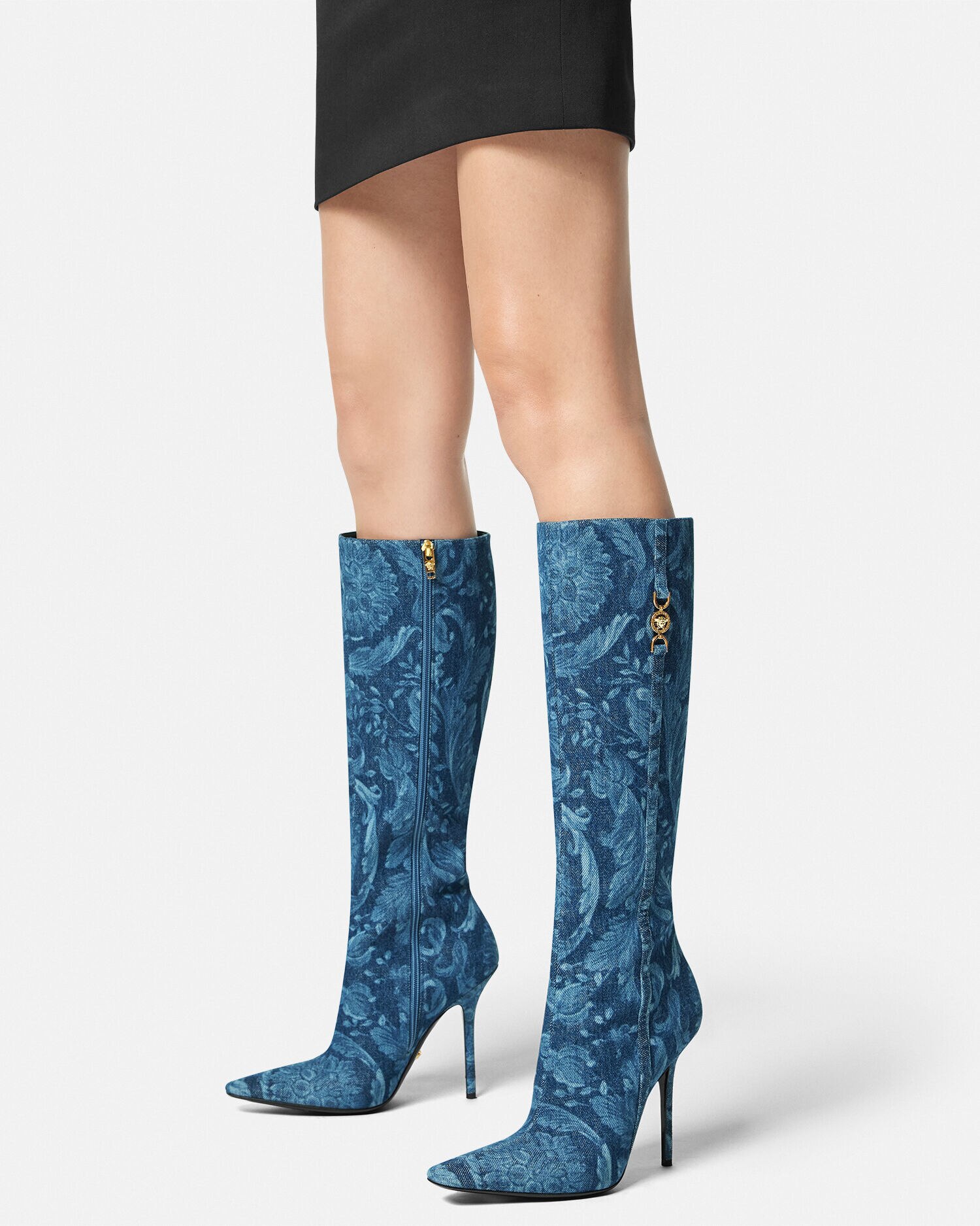 Medusa 95 Barocco Knee High Boots 110 mm Blue VERSACE