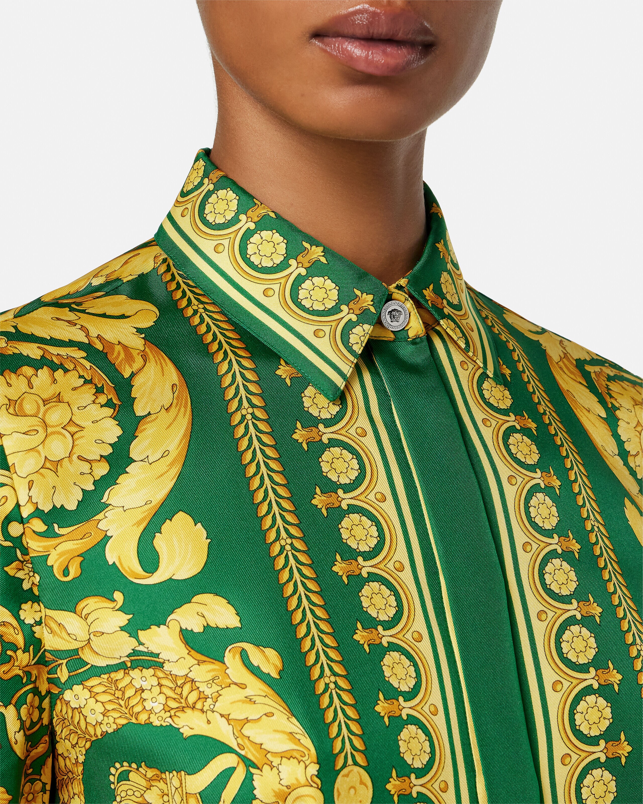 Printed Silk Shirt Green,Gold | VERSACE IN