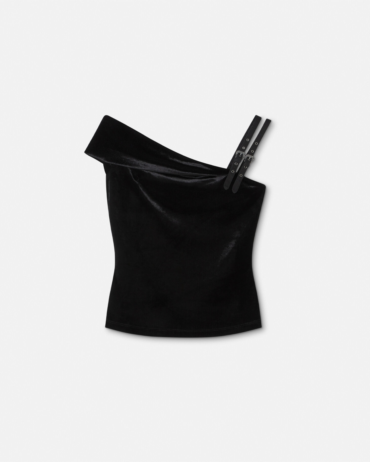 Baroque Buckle Ribbed One-Shoulder Top 