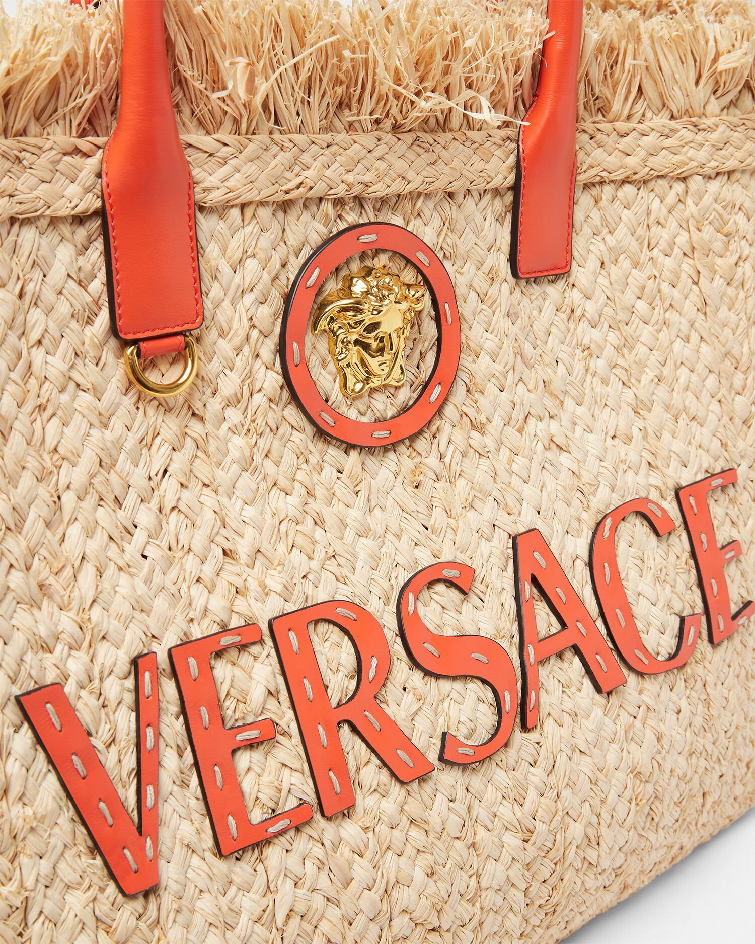La Medusa Raffia Tote Bag Beige VERSACE UK