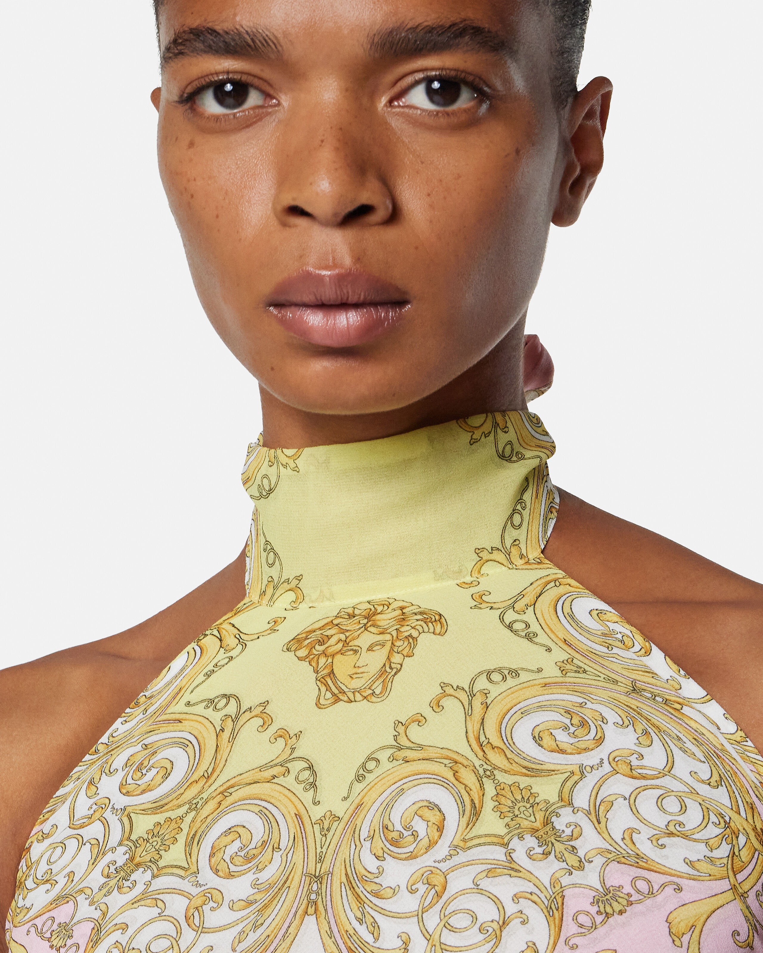 Printed Cover-Up Foulard Top Yellow,Pink | VERSACE US