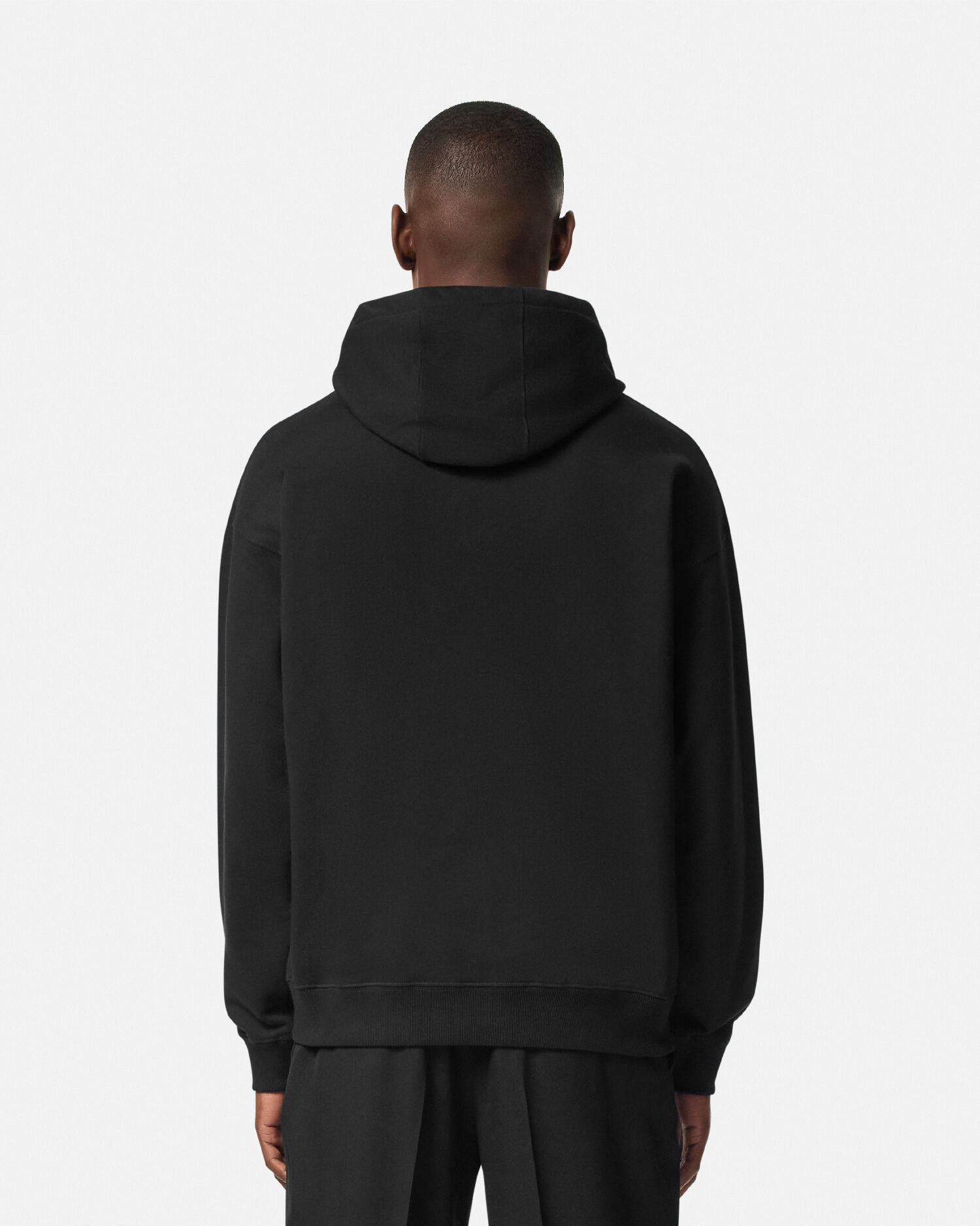 Embroidered Cotton-Jersey Hoodie Black | VERSACE US