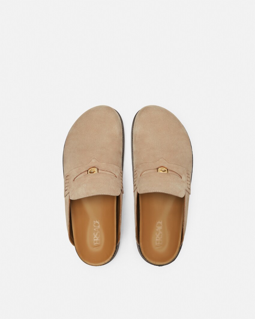 Suede Medusa Mules Beige | VERSACE US