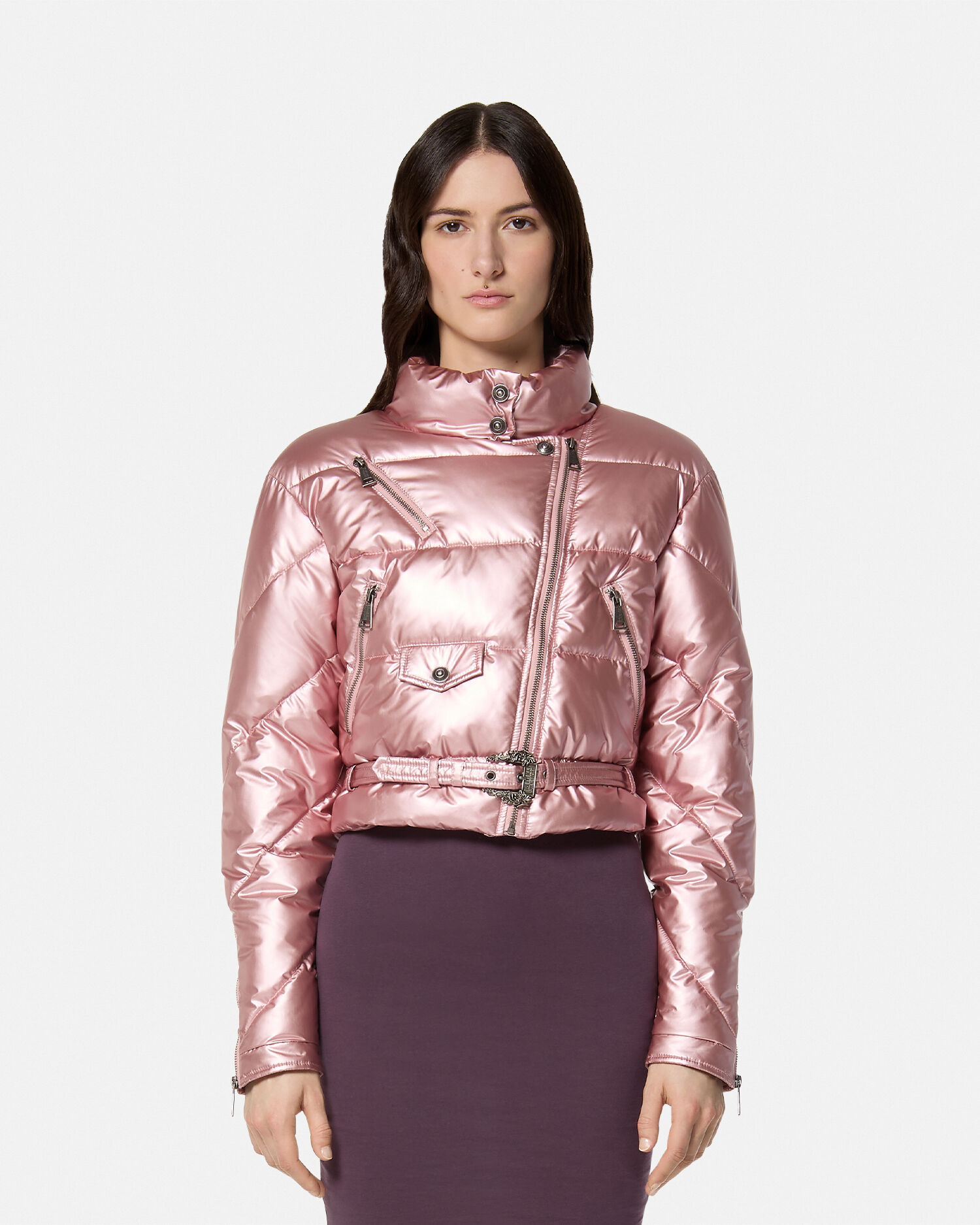 Baroque Buckle Metallic Puffer Jacket