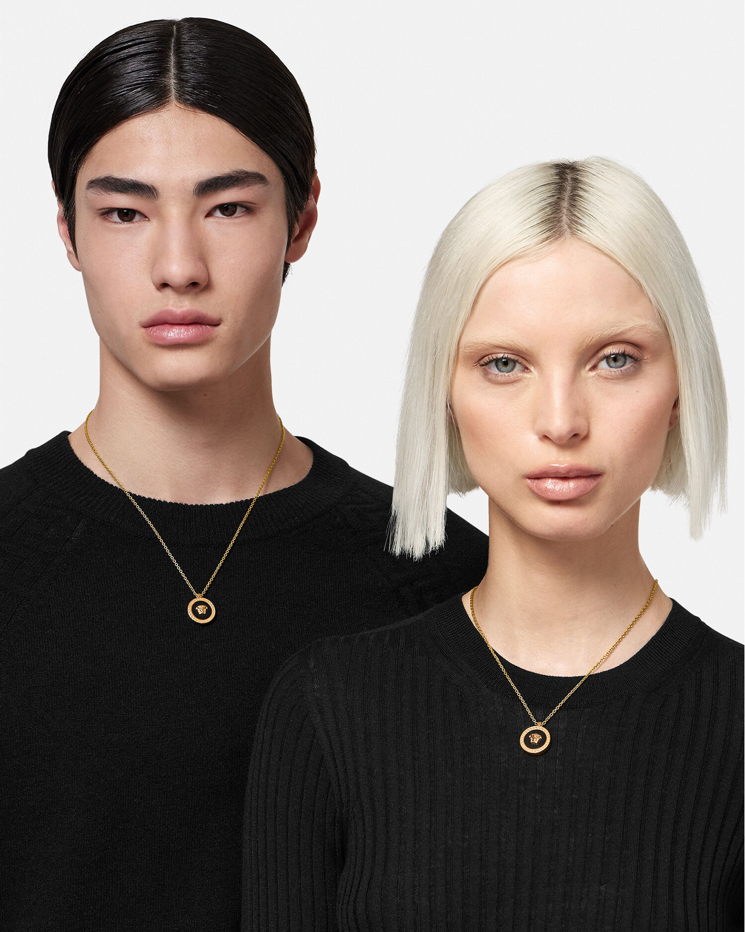Enamel Medusa Necklace Gold Black Versace US