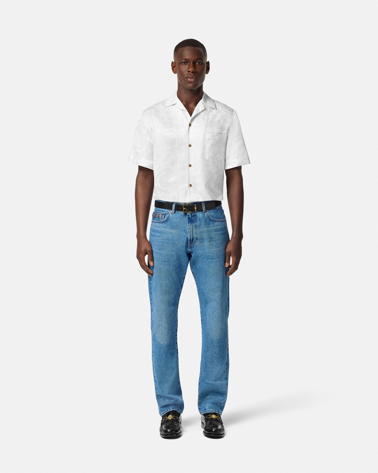Jacquard Silk-Blend Shirt White | VERSACE US
