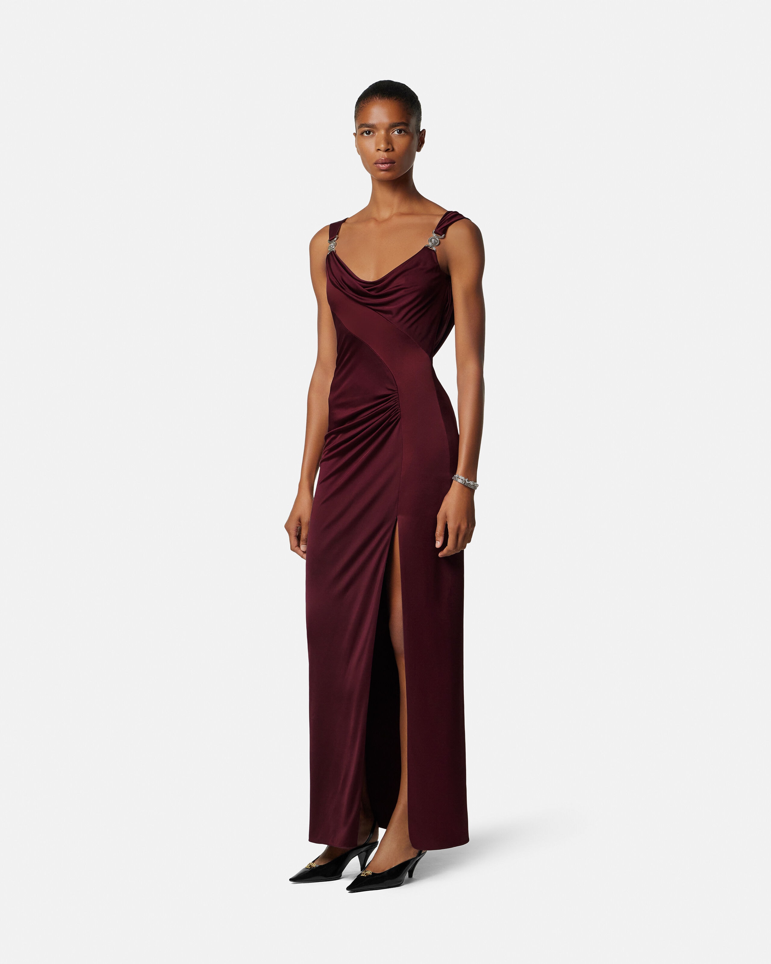 Viscose-Jersey Draped Gown Burgundy | VERSACE ZA