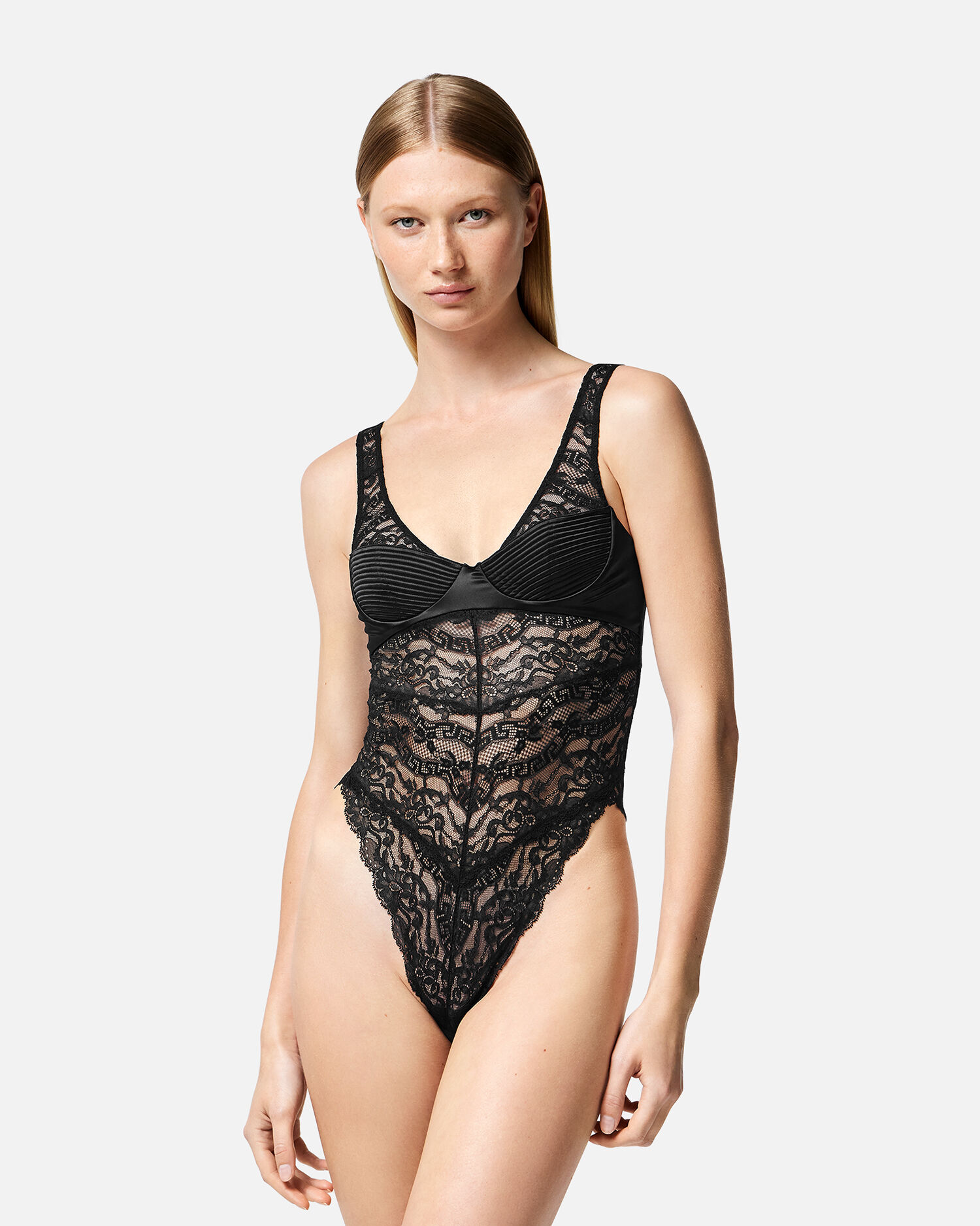 Lace Bustier Bodysuit Black VERSACE IN