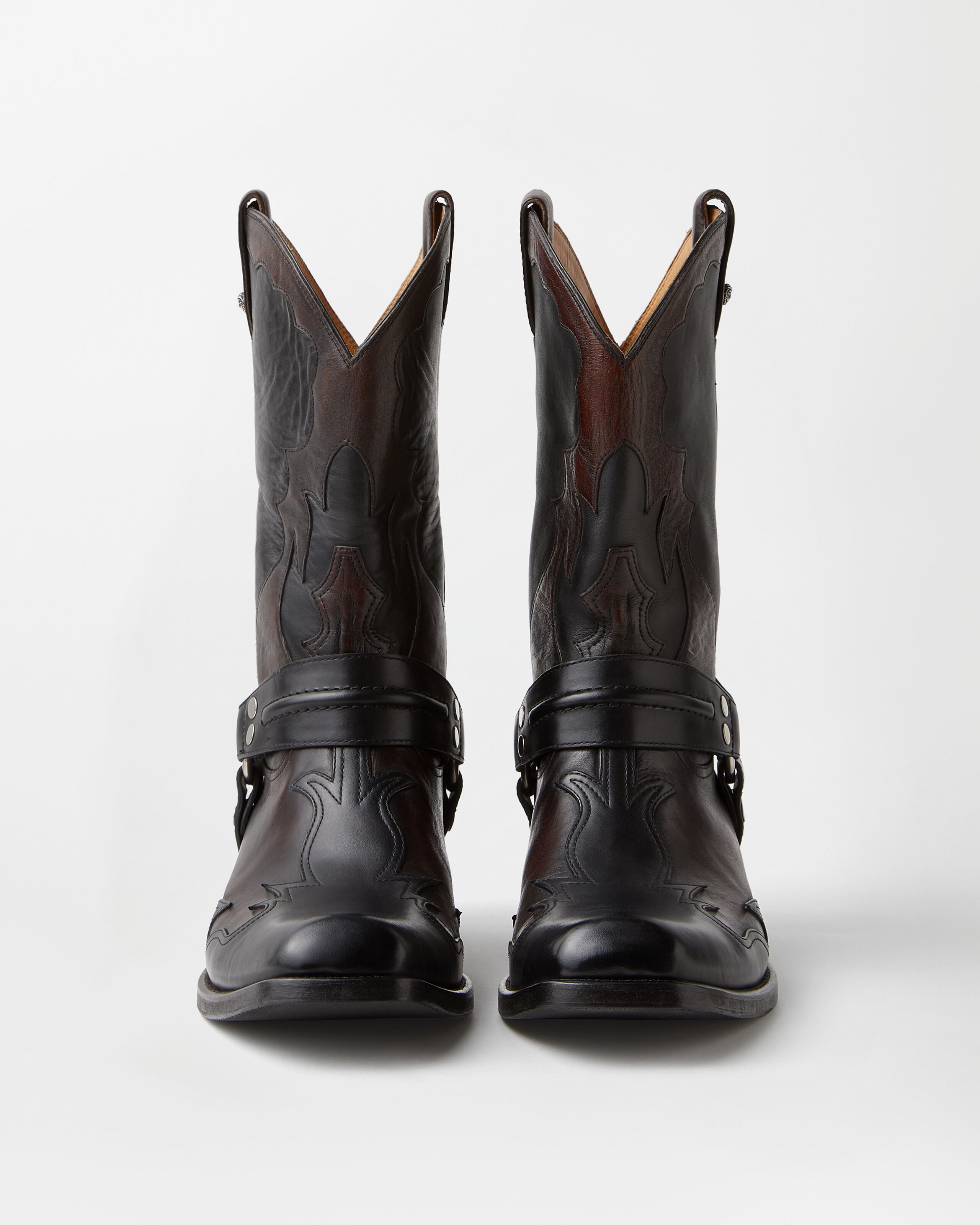 Sylvester Leather Western Boots Black,Brown | VERSACE US