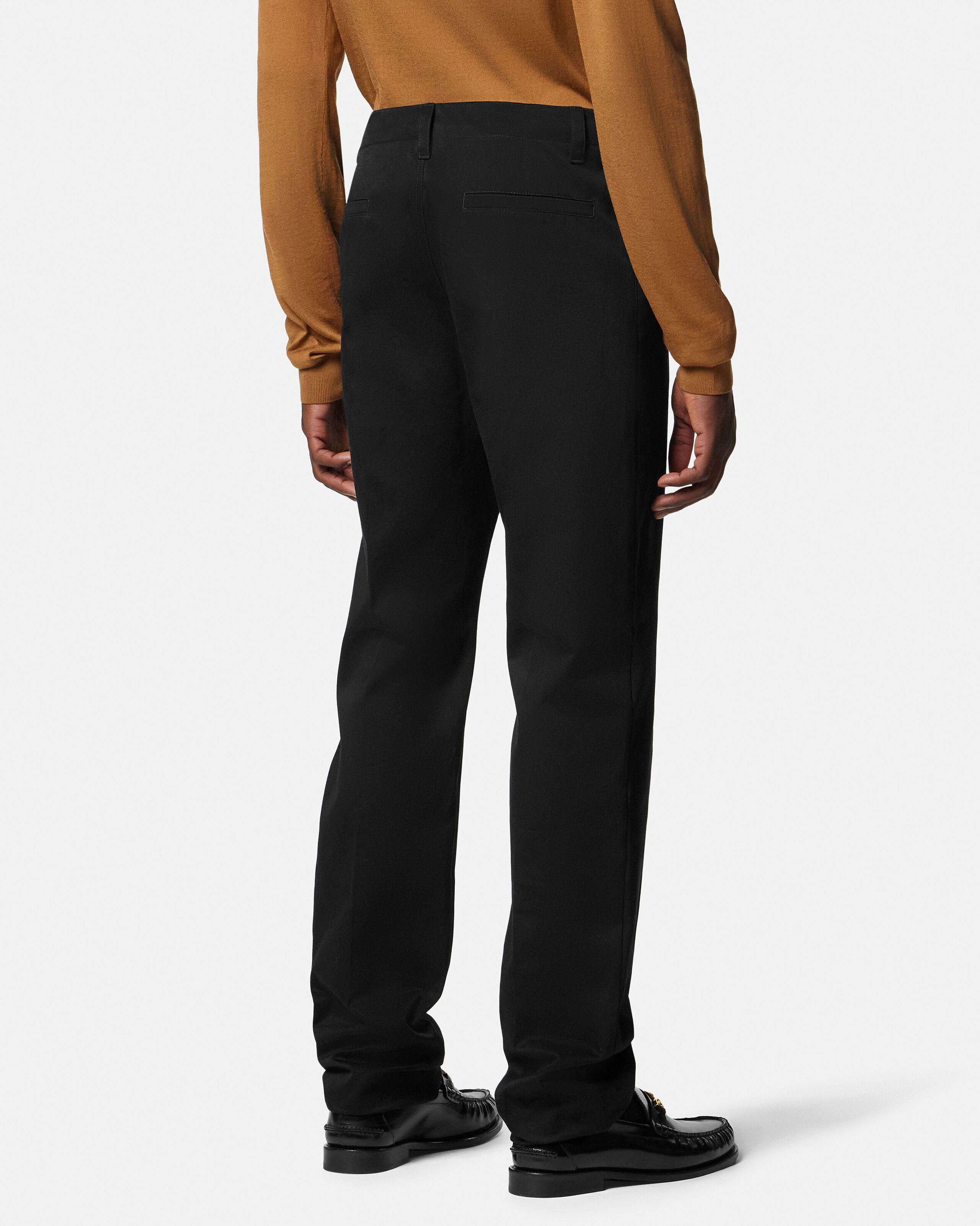 Cotton-Gabardine Chino Pants Black | VERSACE IN
