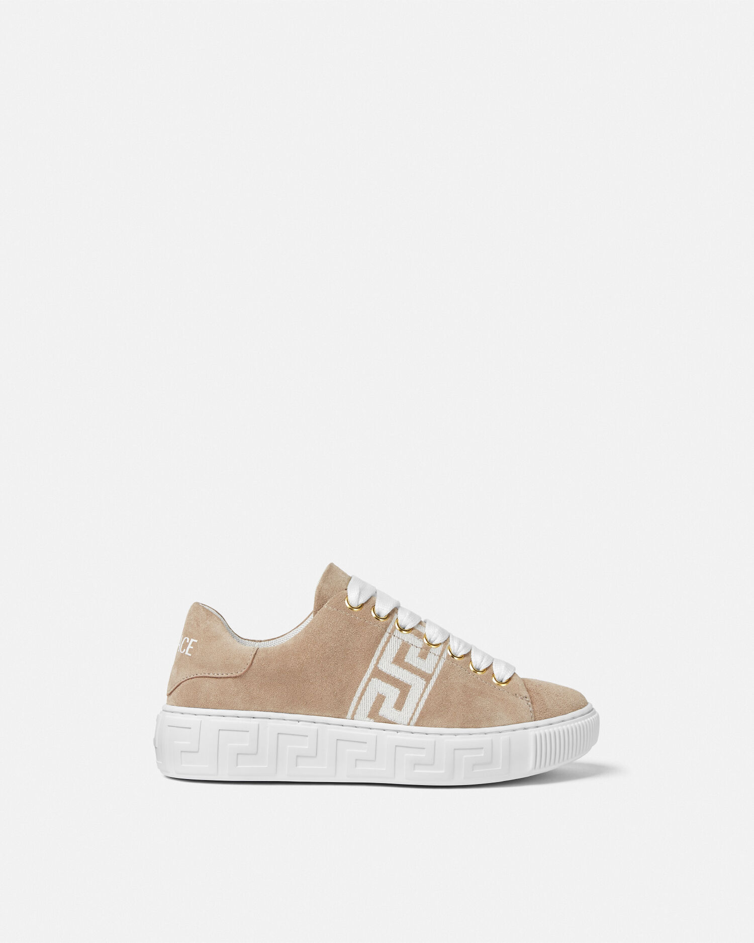 Sneaker scamosciate con ricamo Greca Kids Beige VERSACE IT