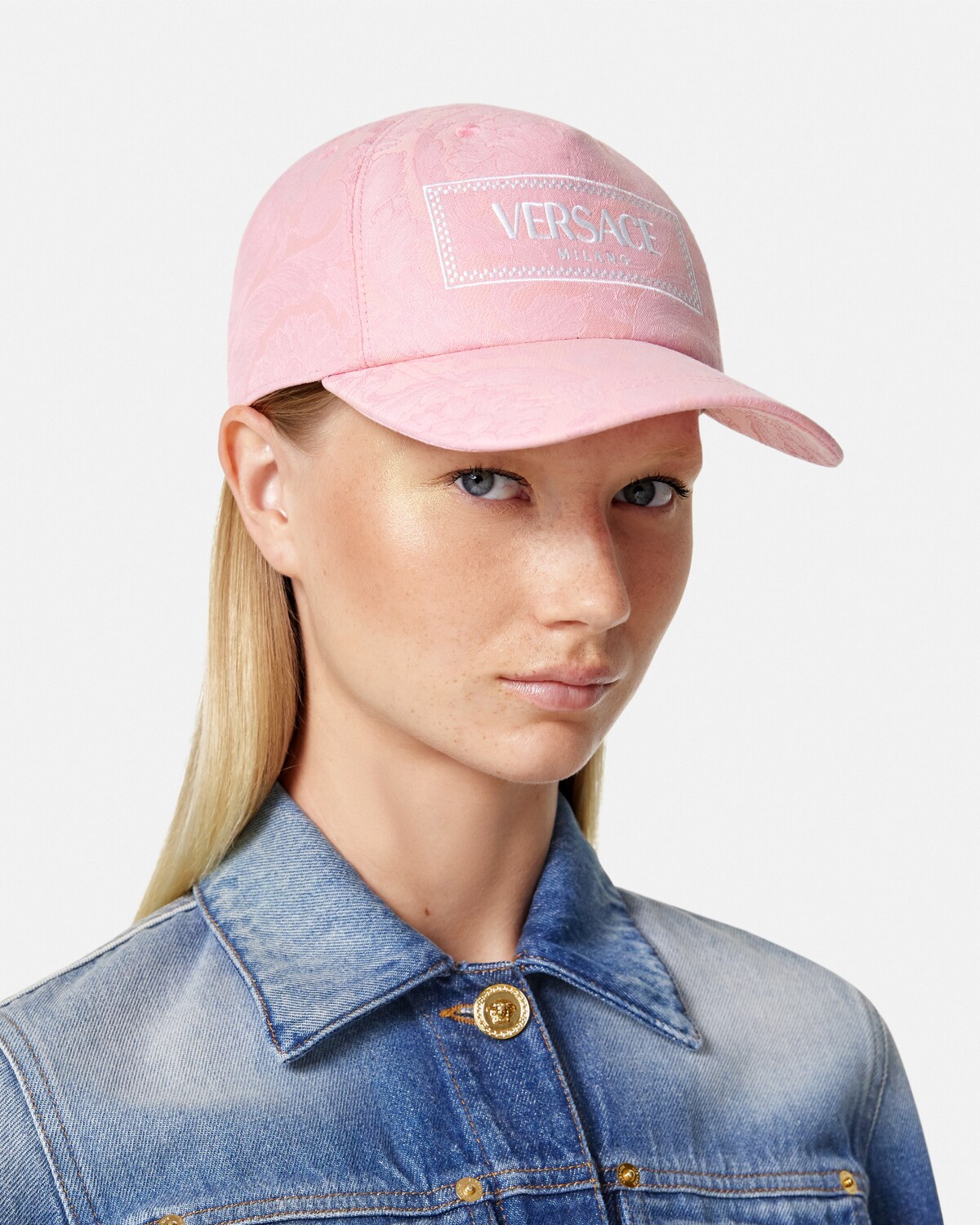 Barocco Jacquard Logo Baseball Cap Pink Versace US Barocco jacquard logo baseball cap pink versace us
