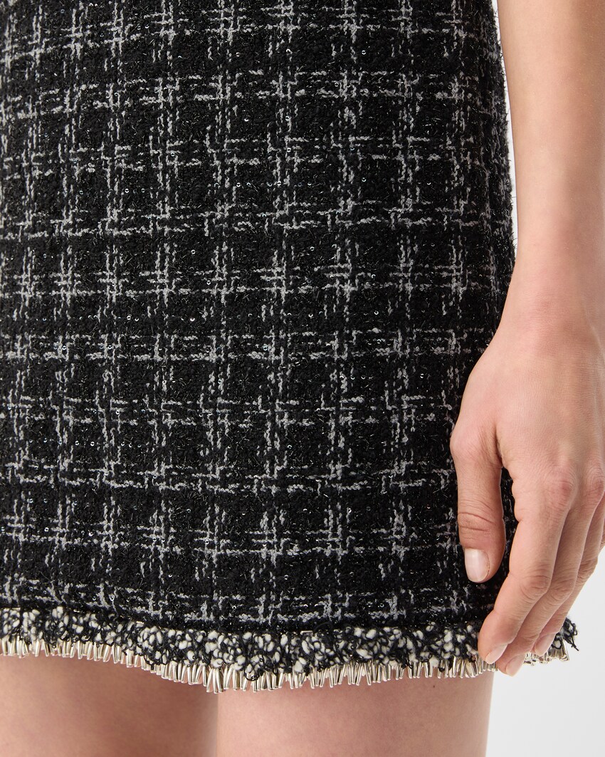 Embellished Tweed Mini Dress Black+Gray 4