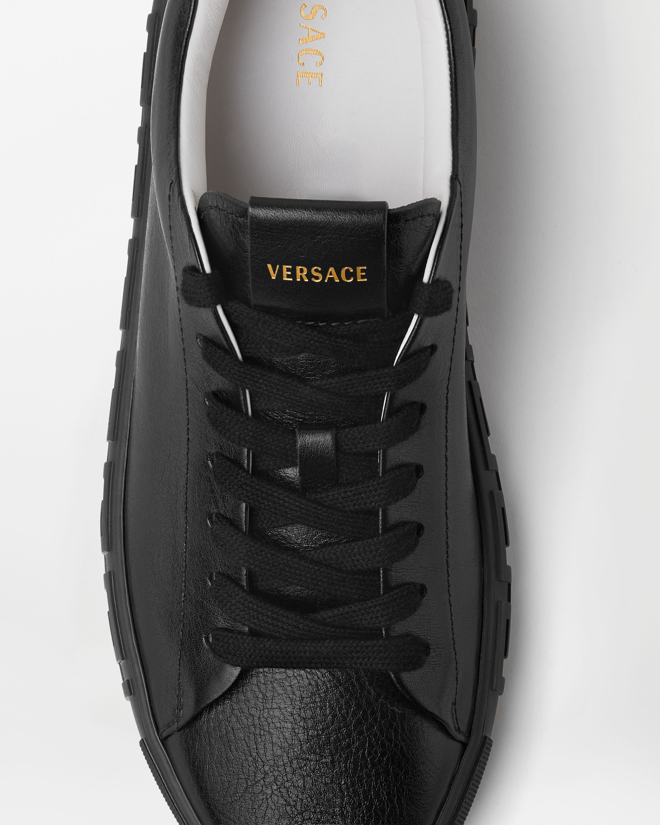 Greca Leather Sneakers Black | VERSACE US