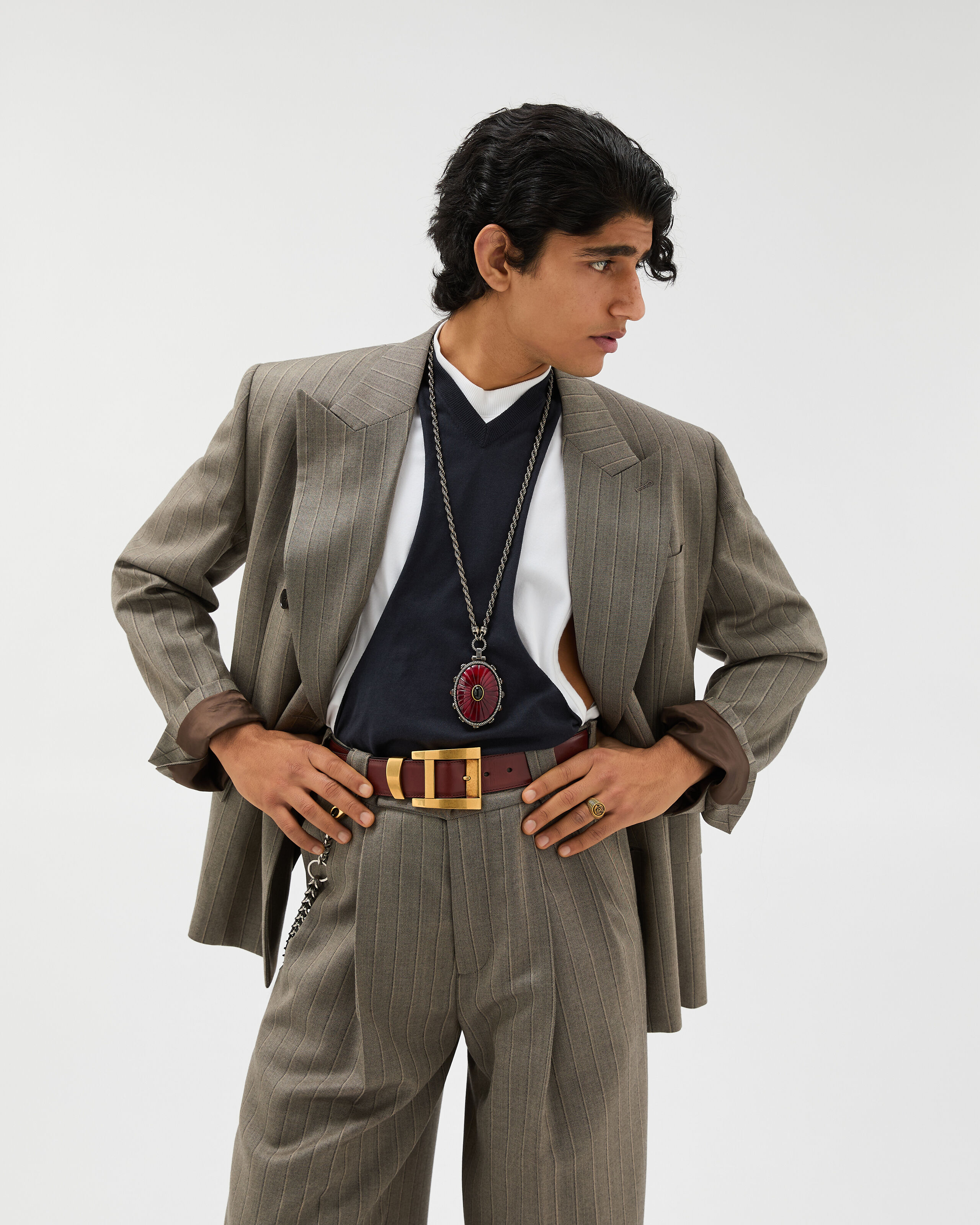 VERSACE CLASSIC V2 スーツジャケット ダークグレー Pinstripe Wool Boxy Blazer Gray | VERSACE US