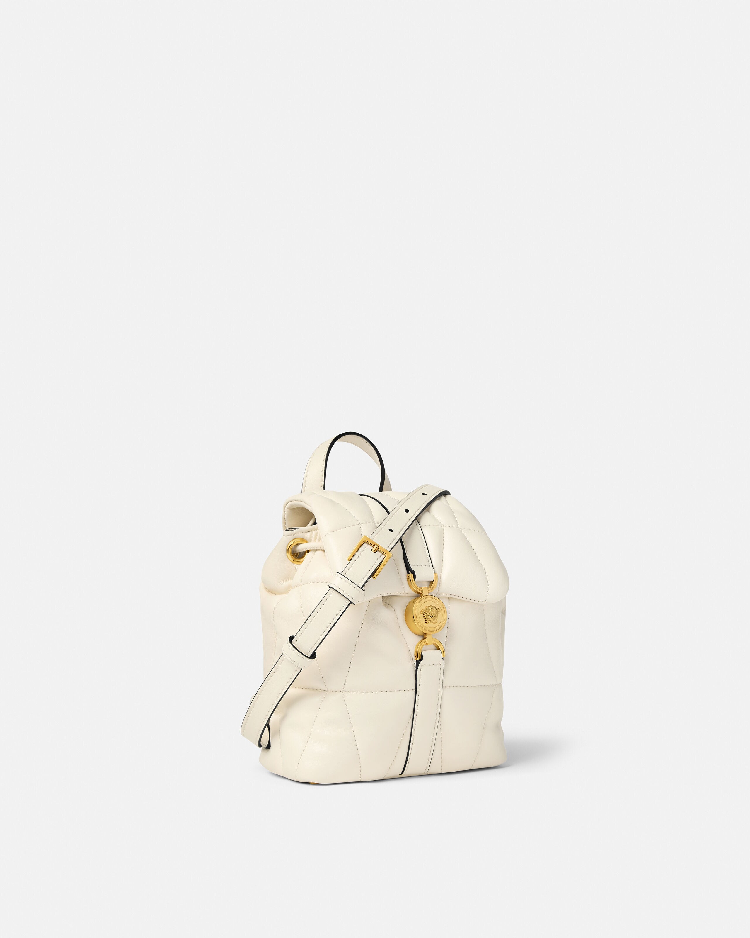 Kleio Quilted Nappa Backpack White,Gold | VERSACE US