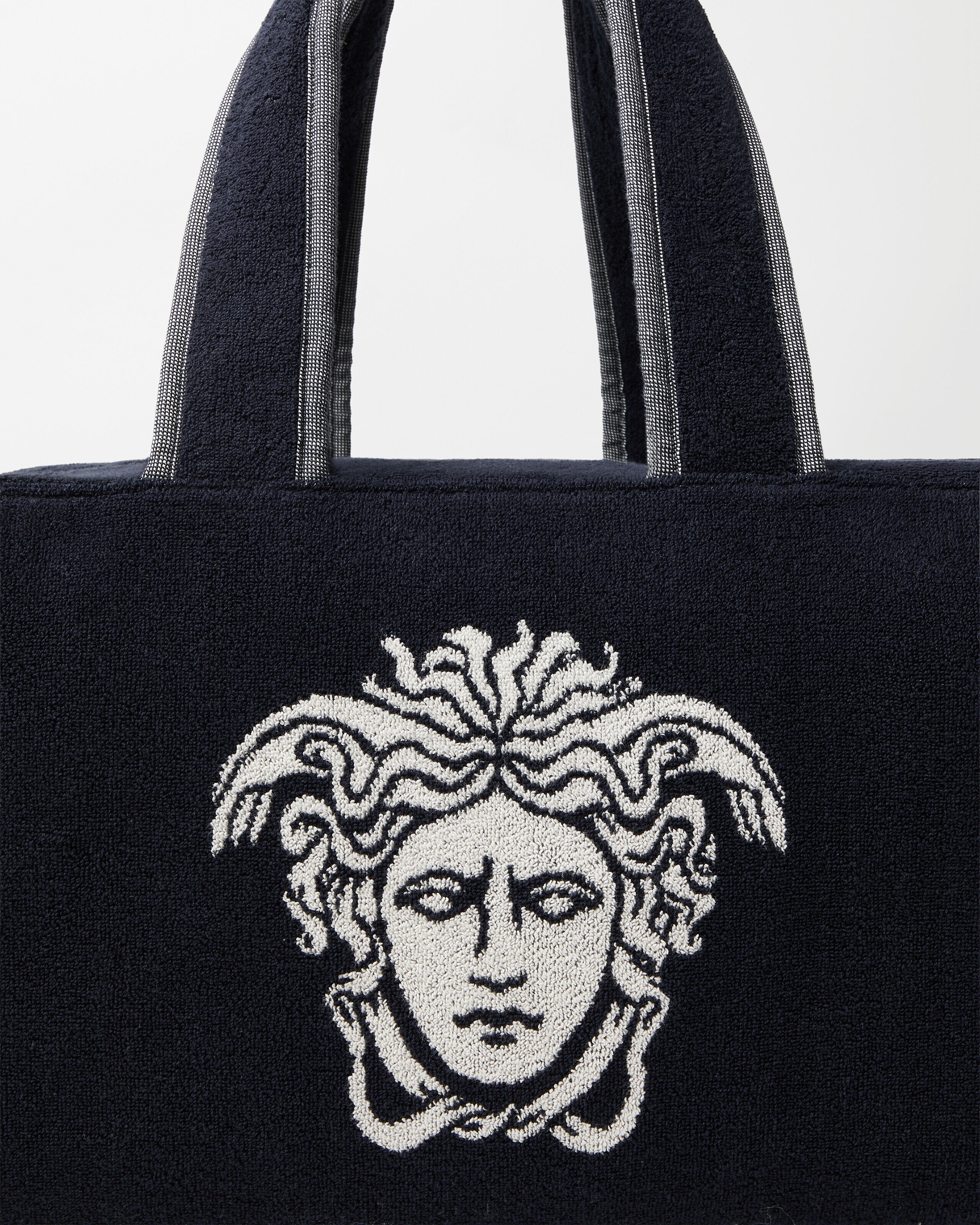 Terry cloth jacquard gym bag Blue | VERSACE US