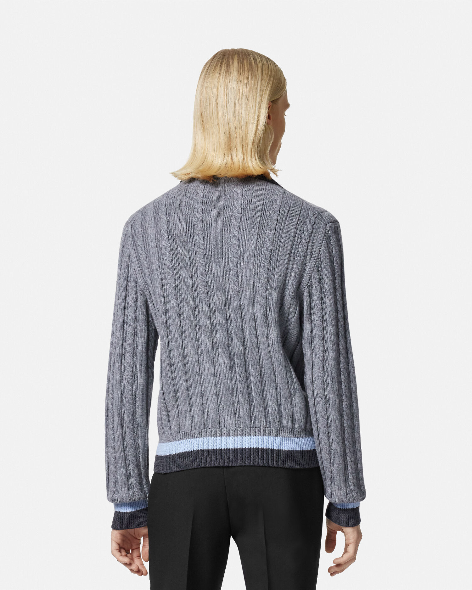 90s Vintage Logo Knit Zip Sweater Gray VERSACE