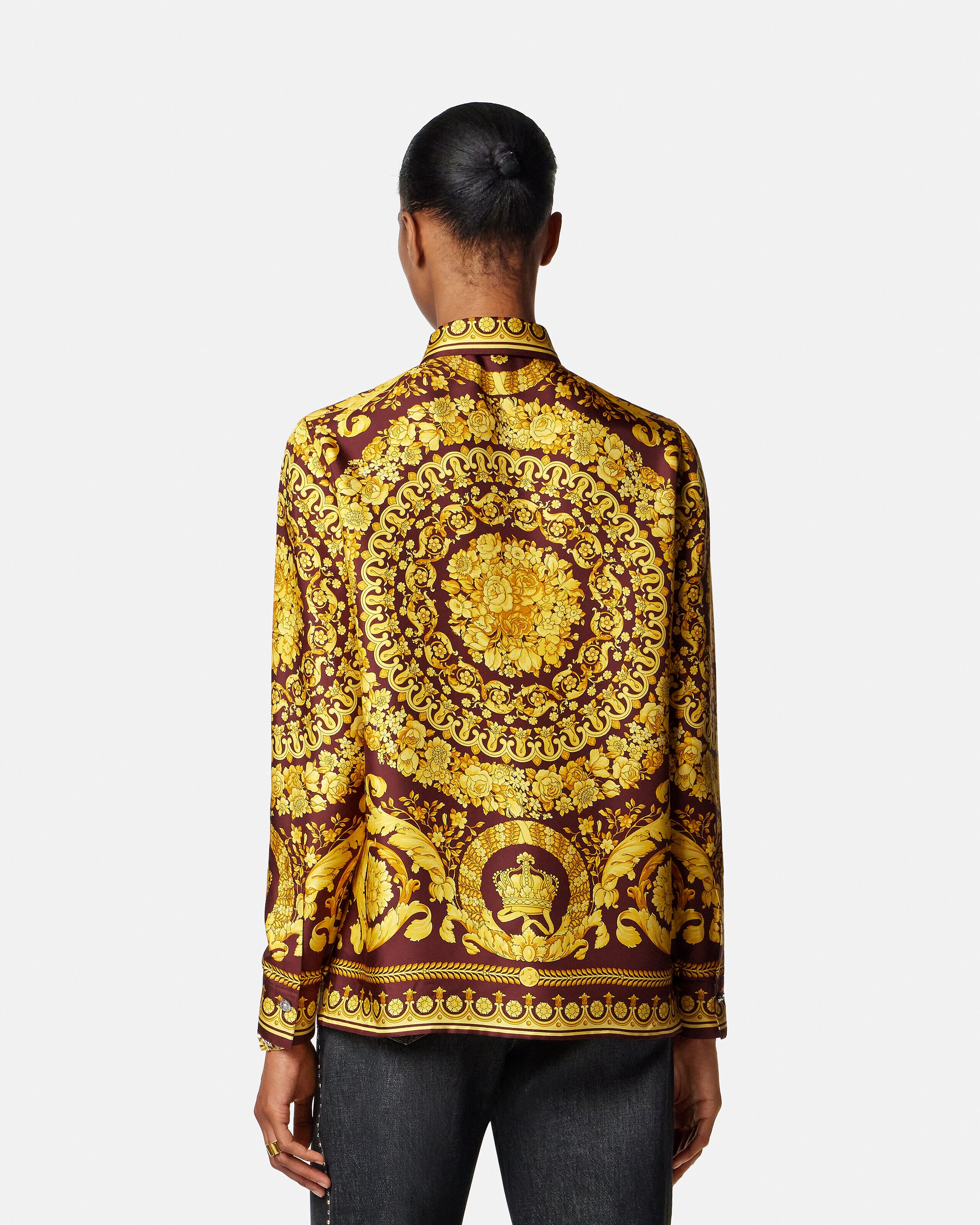 Printed Silk Shirt Burgundy,Gold | VERSACE US