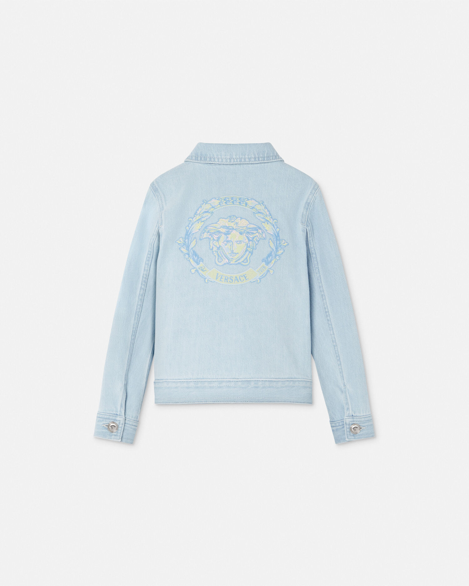 Barocco Wave Crest Kids Denim Jacket Blue VERSACE US