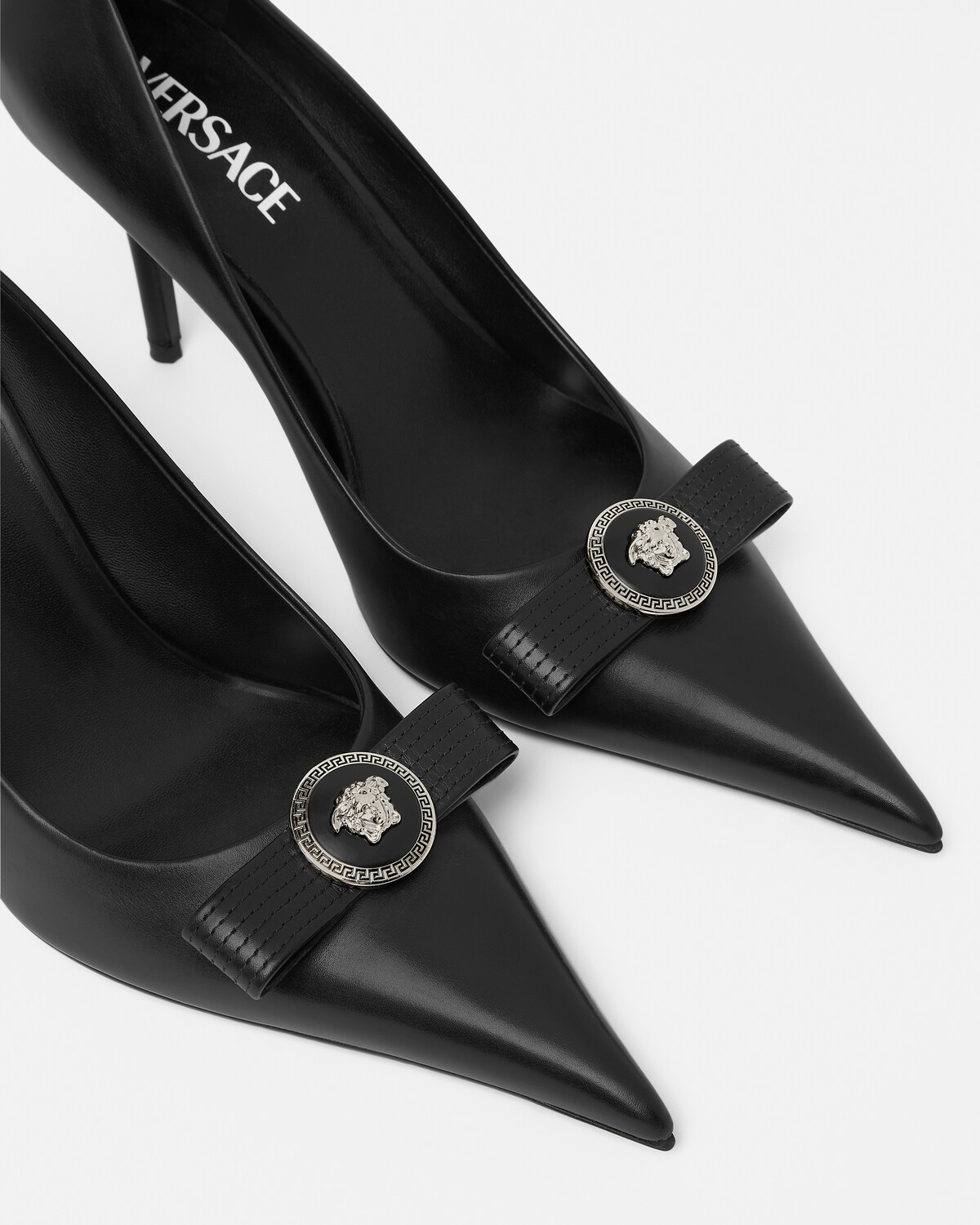 ‏‫أحذية بكعب عالٍ‬ جلدية Gianni Ribbon‏ 85 مم أسود+فضي 5