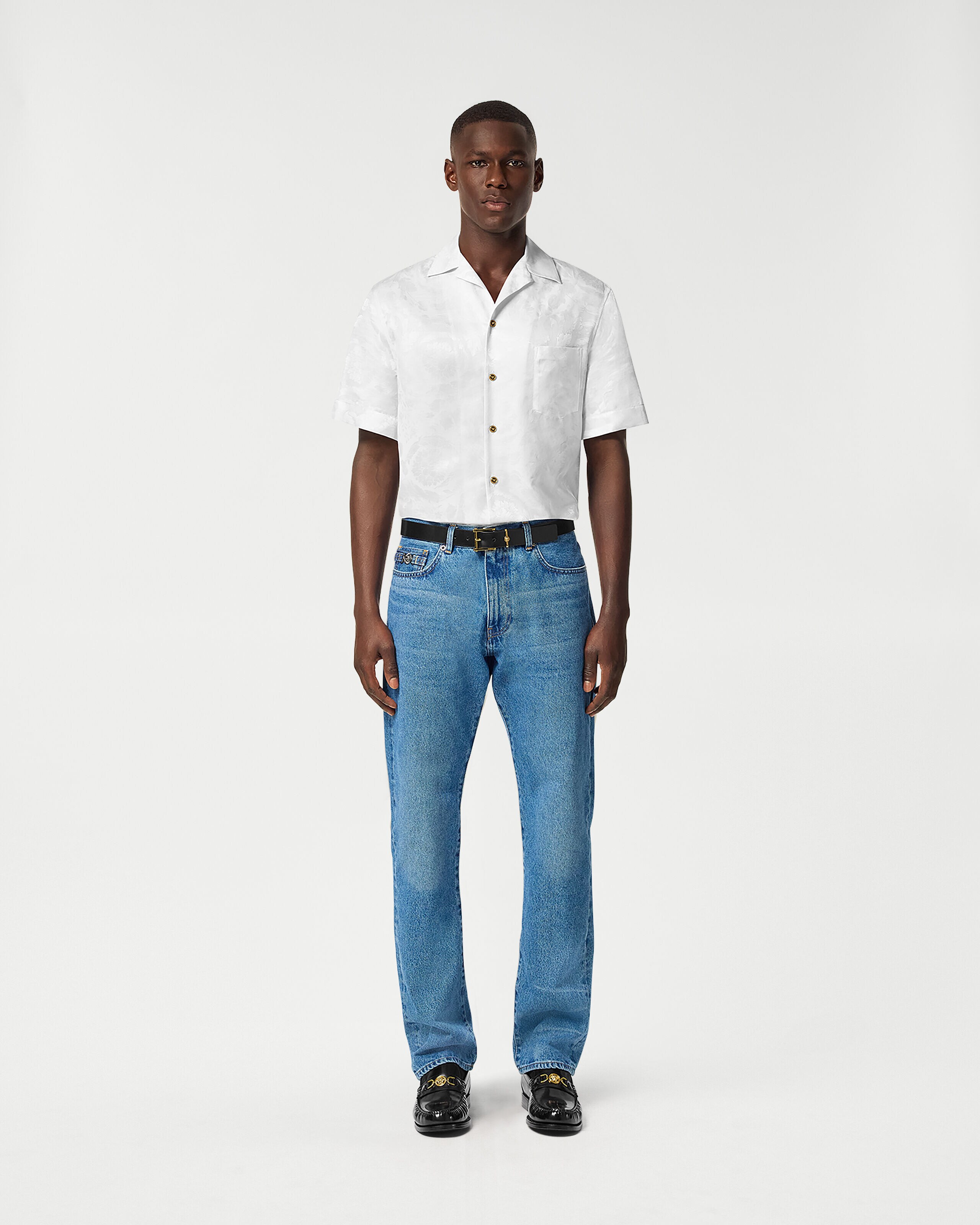 Jacquard Silk-Blend Shirt White | VERSACE US