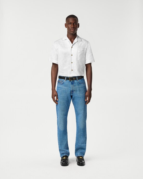 Versace Jacquard Silk-Blend Shirt White 2