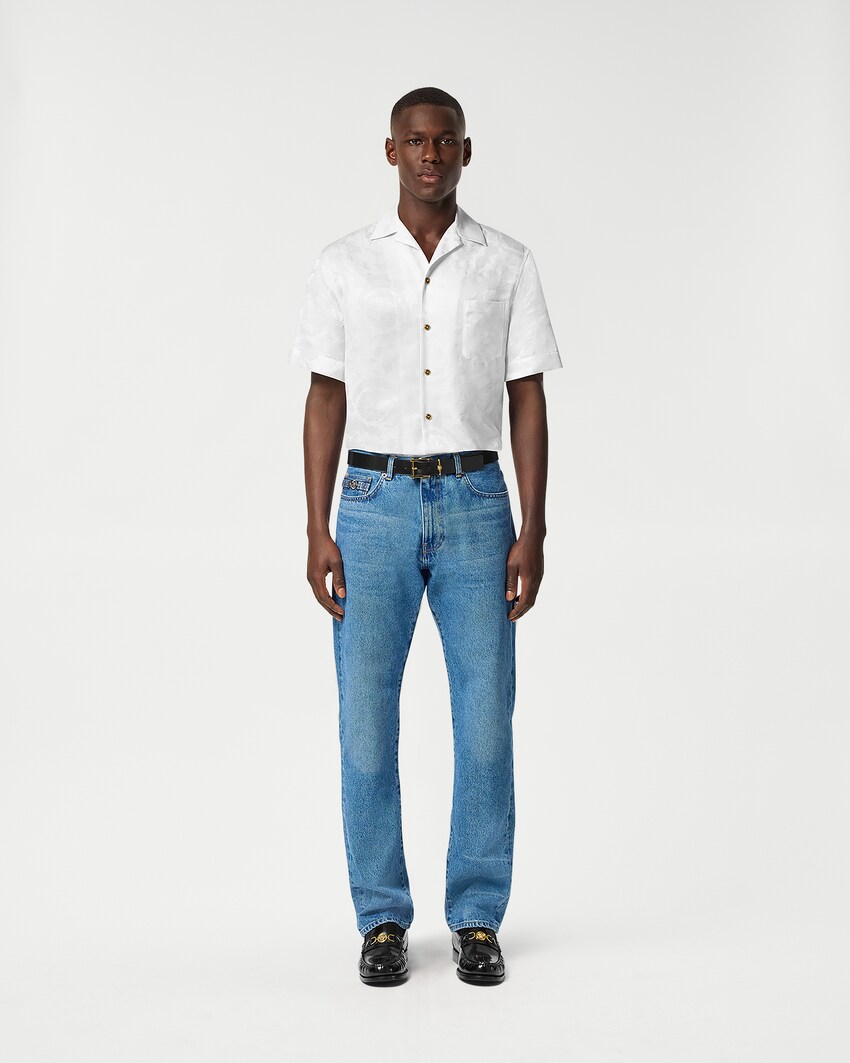 Versace Jacquard Silk-Blend Shirt White 2