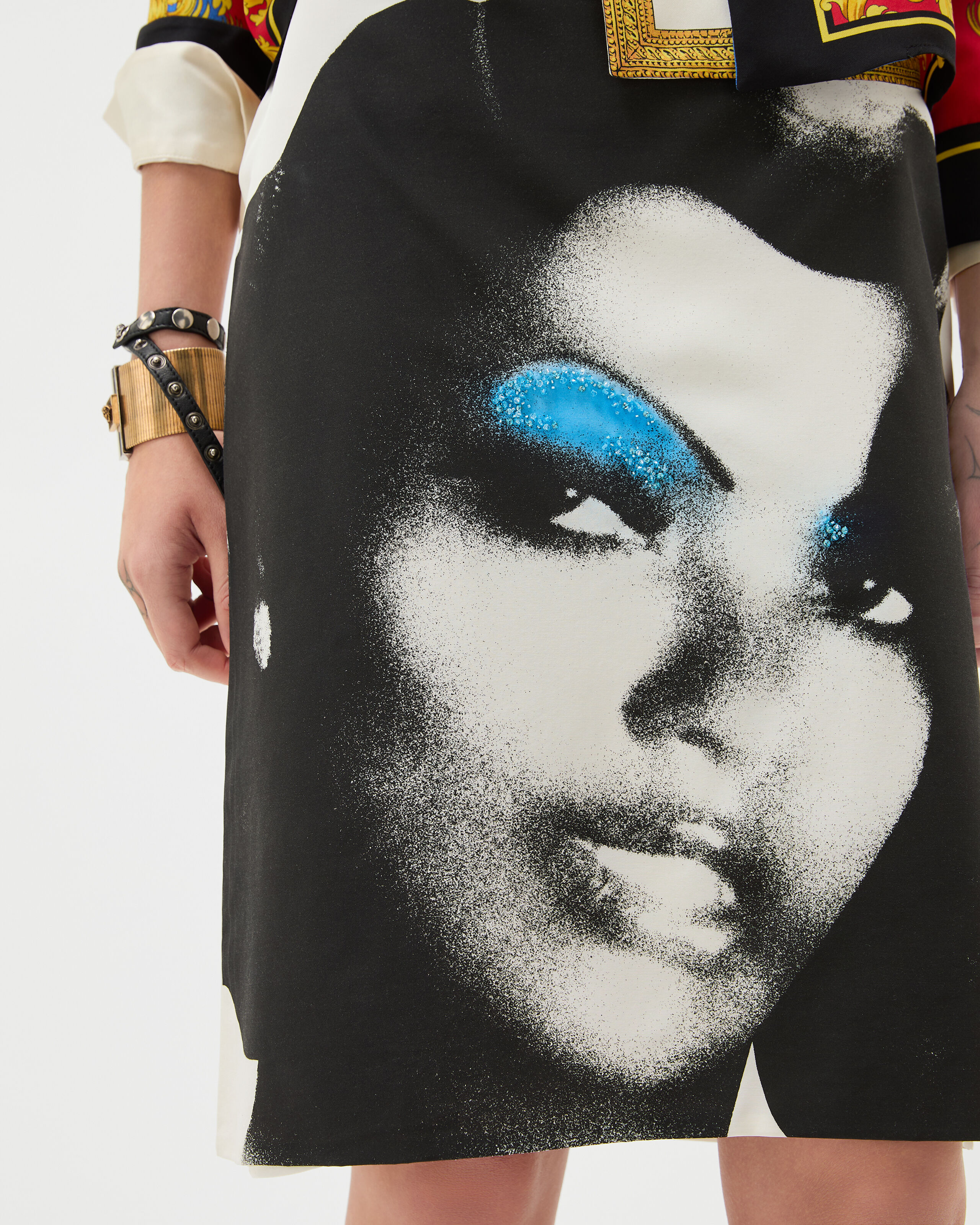 Printed Silk-Poplin Pencil Skirt White | VERSACE US