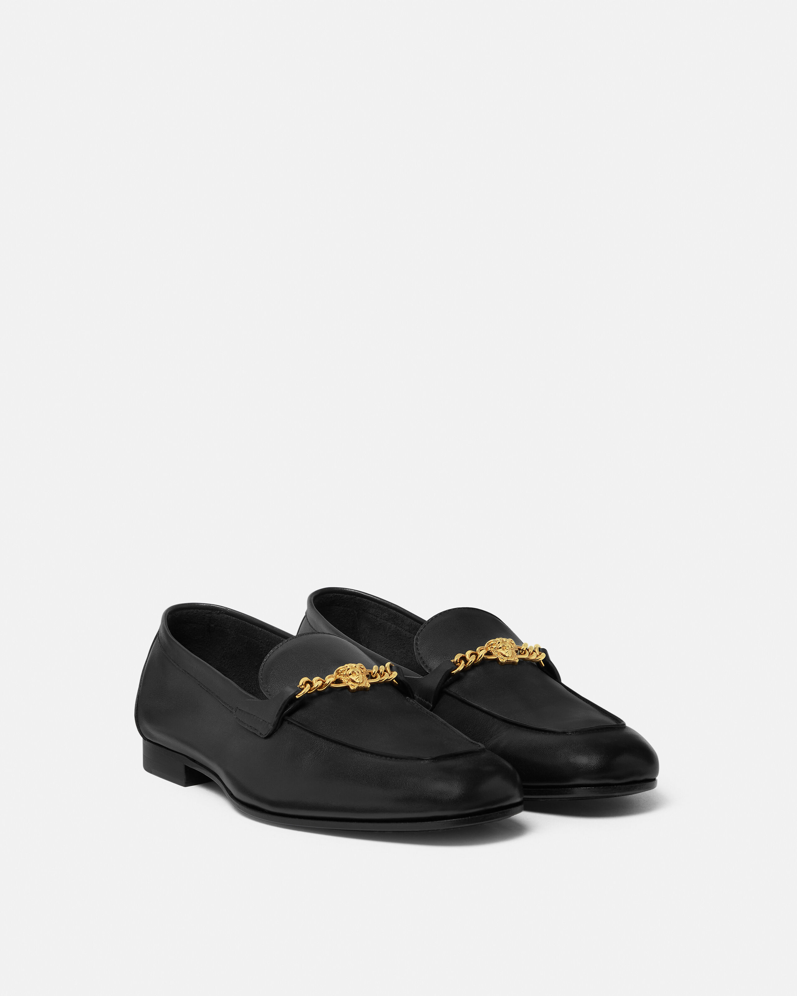Medusa Leather Loafers Black,Gold | VERSACE US