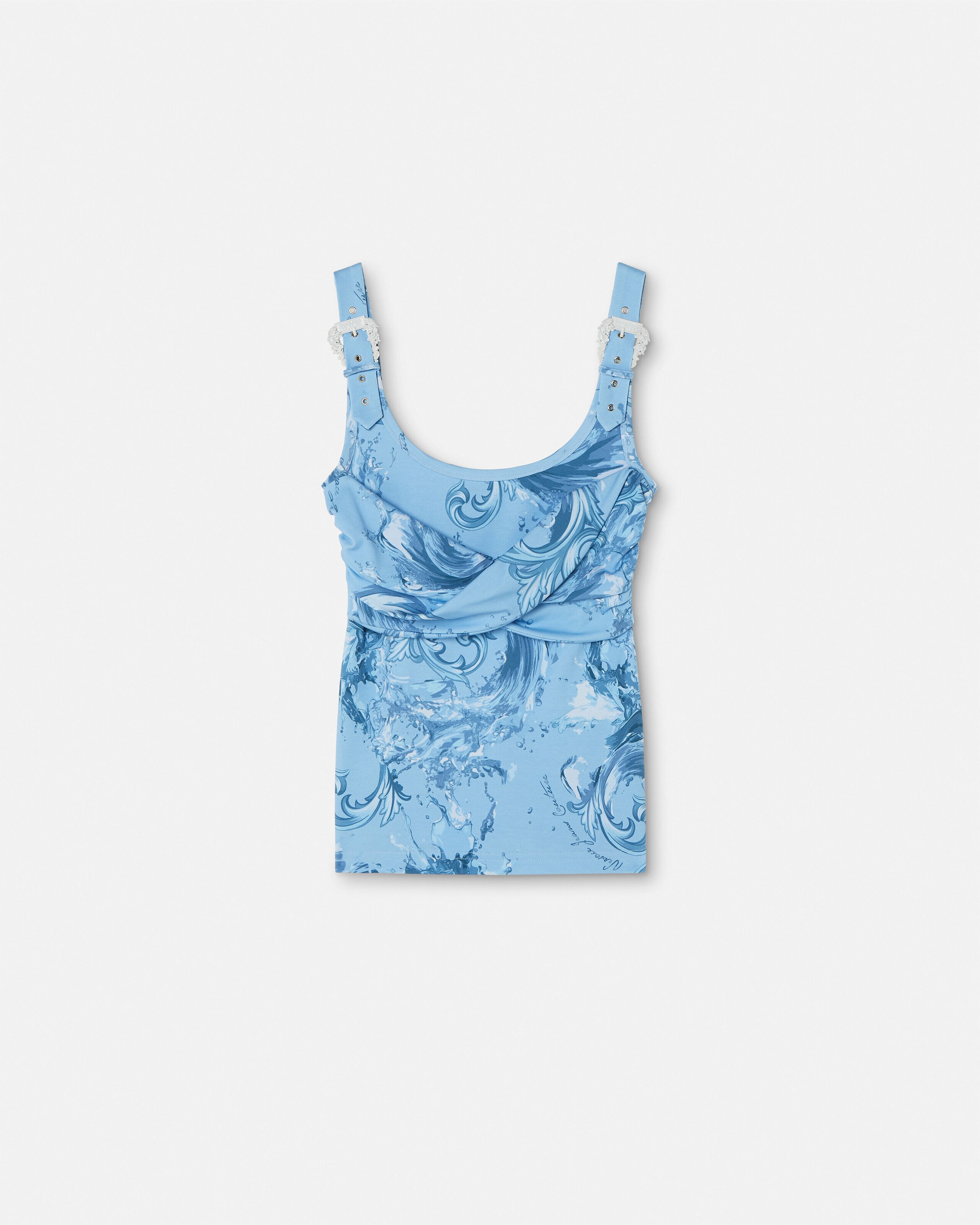Printed Cotton Draped Tank Top Blue | VERSACE