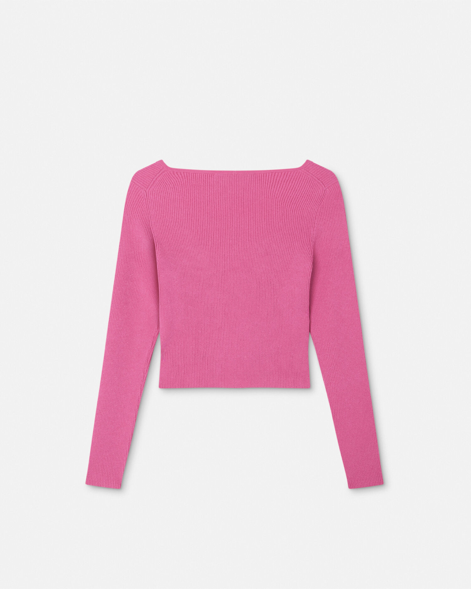 Safety Pin Ribbed Knit Fitted Cardigan Pink | VERSACE