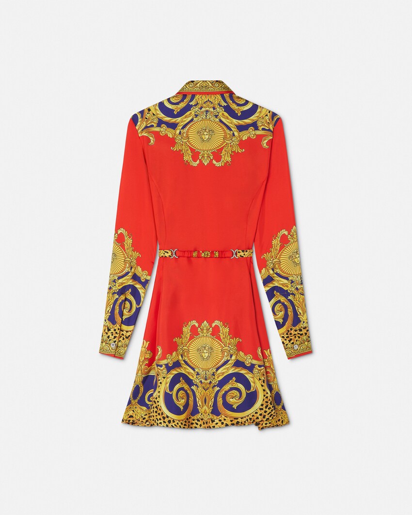 Cheetah Barocco Silk Mini Shirt Dress Red+Gold 3