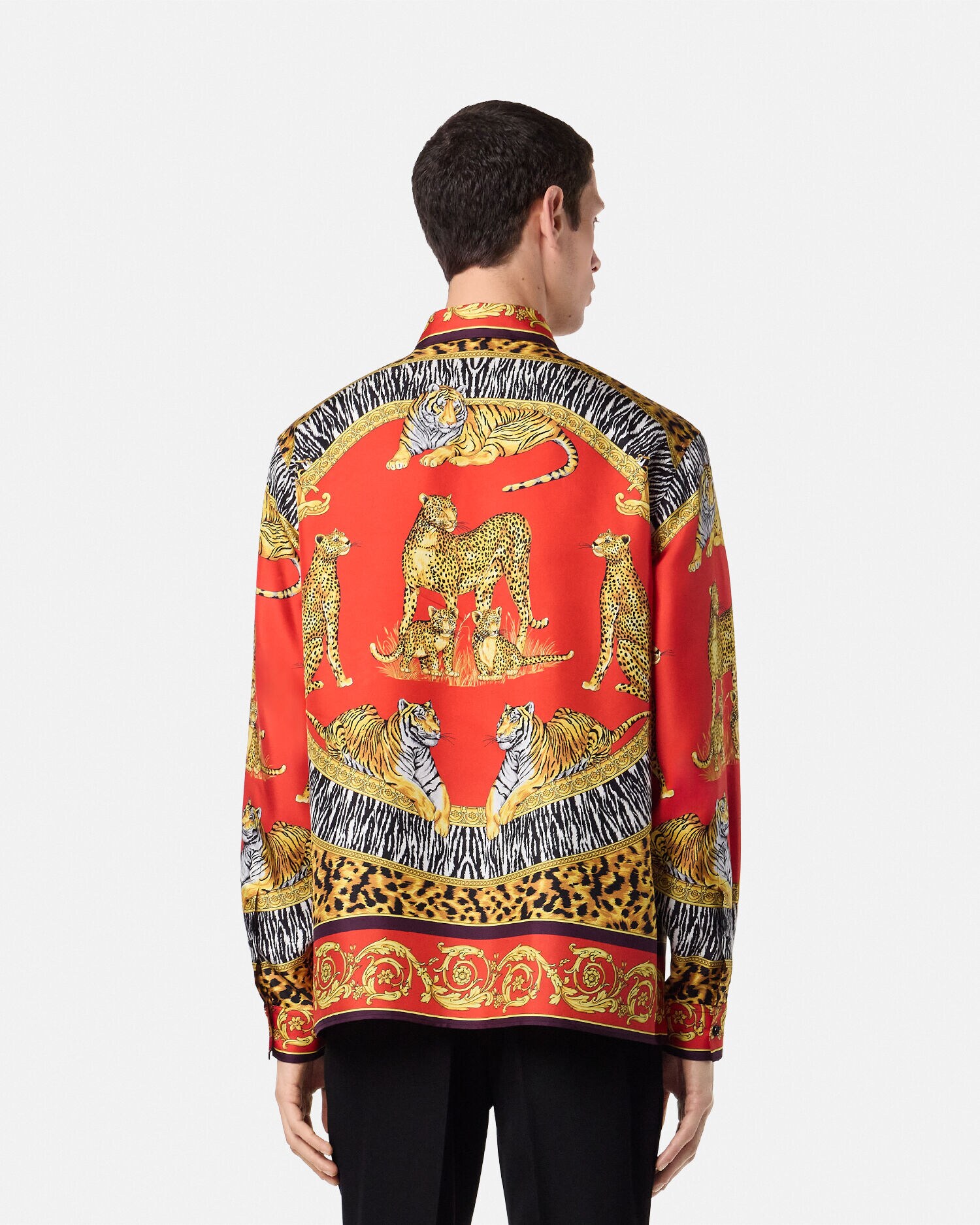 Wild Cats Silk Shirt Red,Print | VERSACE US