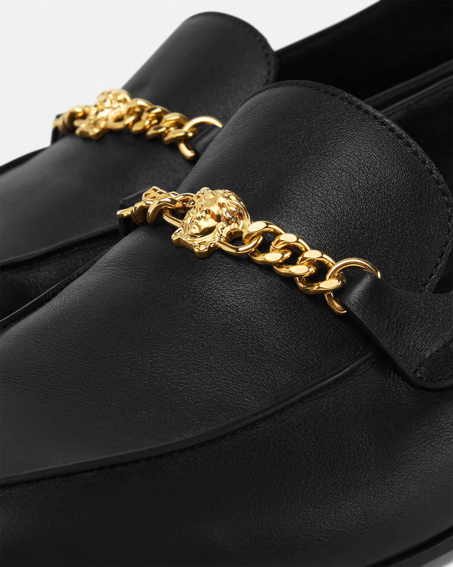 Medusa Leather Loafers Black,Gold | VERSACE US