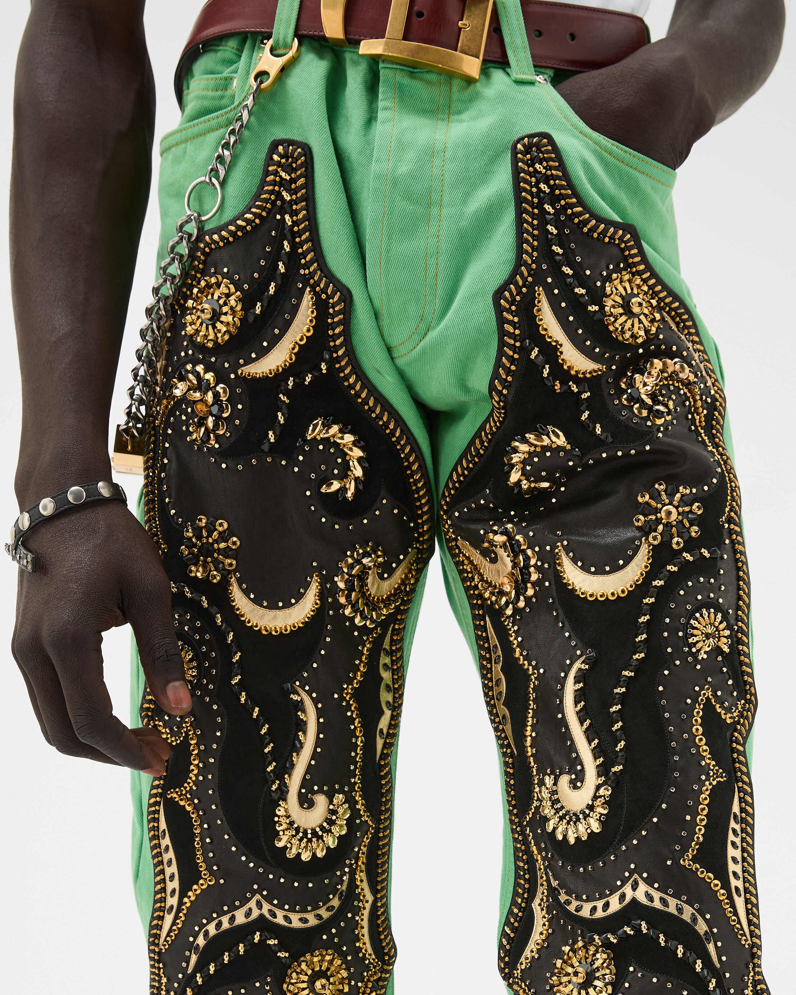 Embroidered Straight Jeans Green | VERSACE ZA