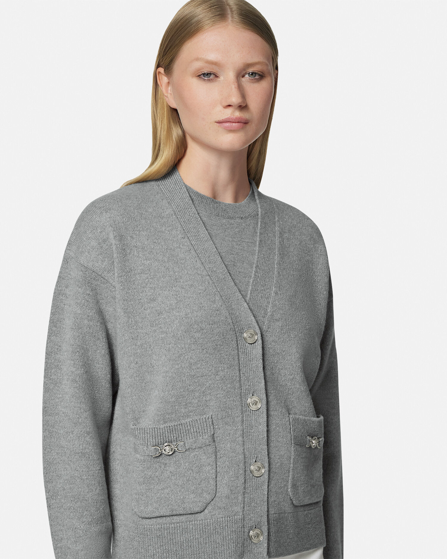 Cardigan ample en maille de cachemire melange Gris VERSACE FR
