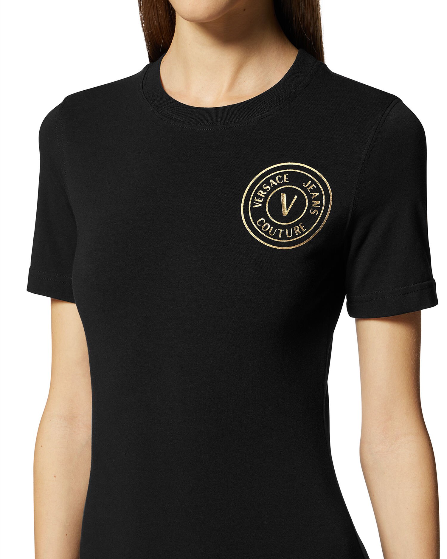 Abito T shirt con logo V Emblem Nero Oro VERSACE IT