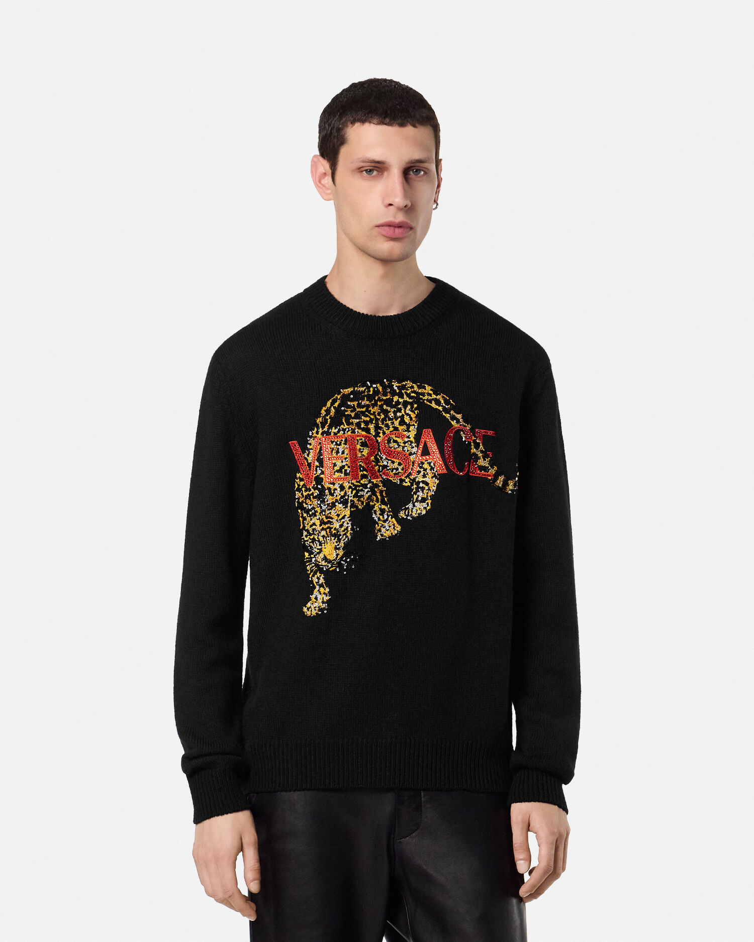 Crystal Versace Leopard Wool Knit Sweater | VERSACE
