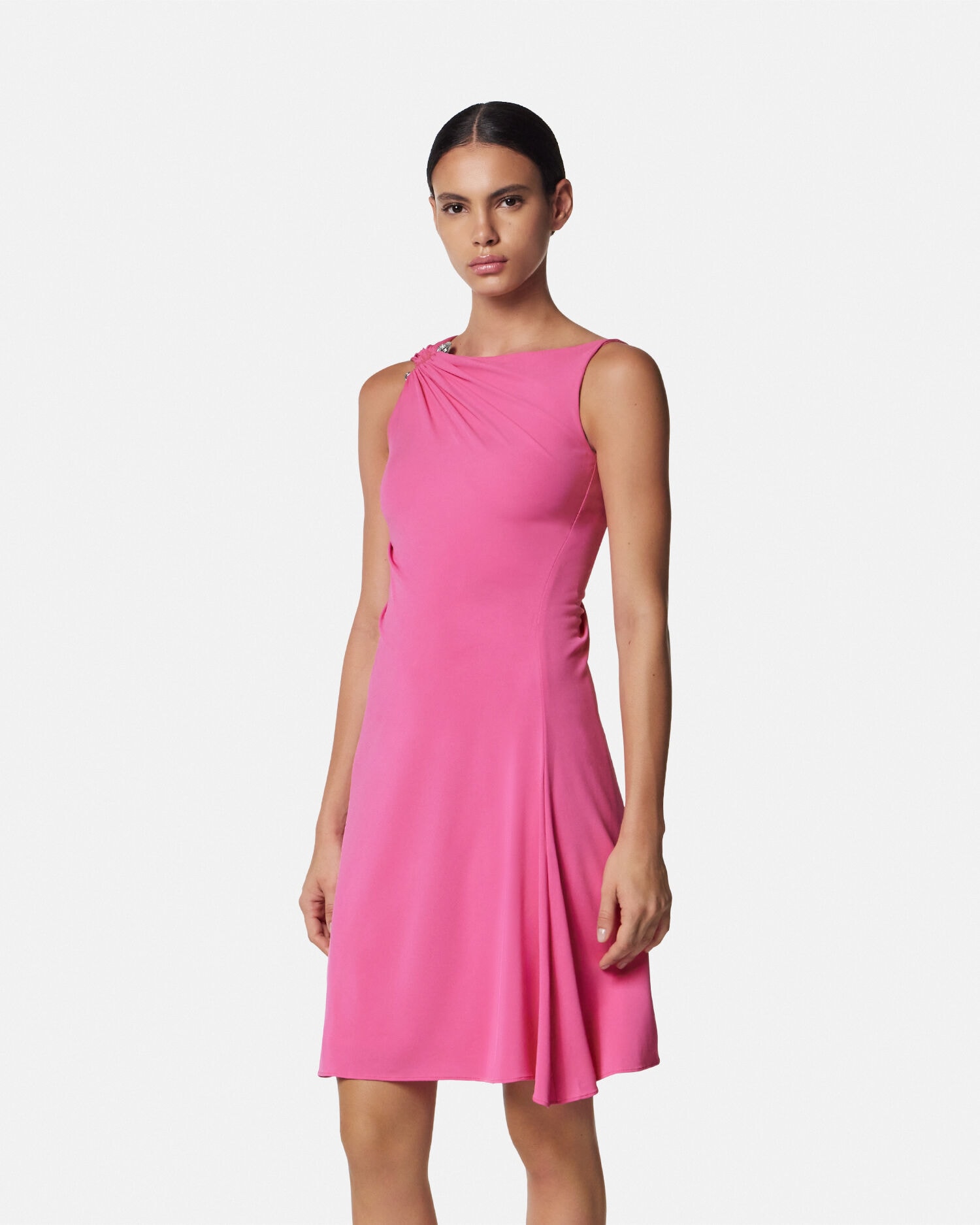 Safety Pin Draped Flared Mini Dress Pink | VERSACE US Safety Pin Draped Flared Mini Dress Pink | VERSACE US