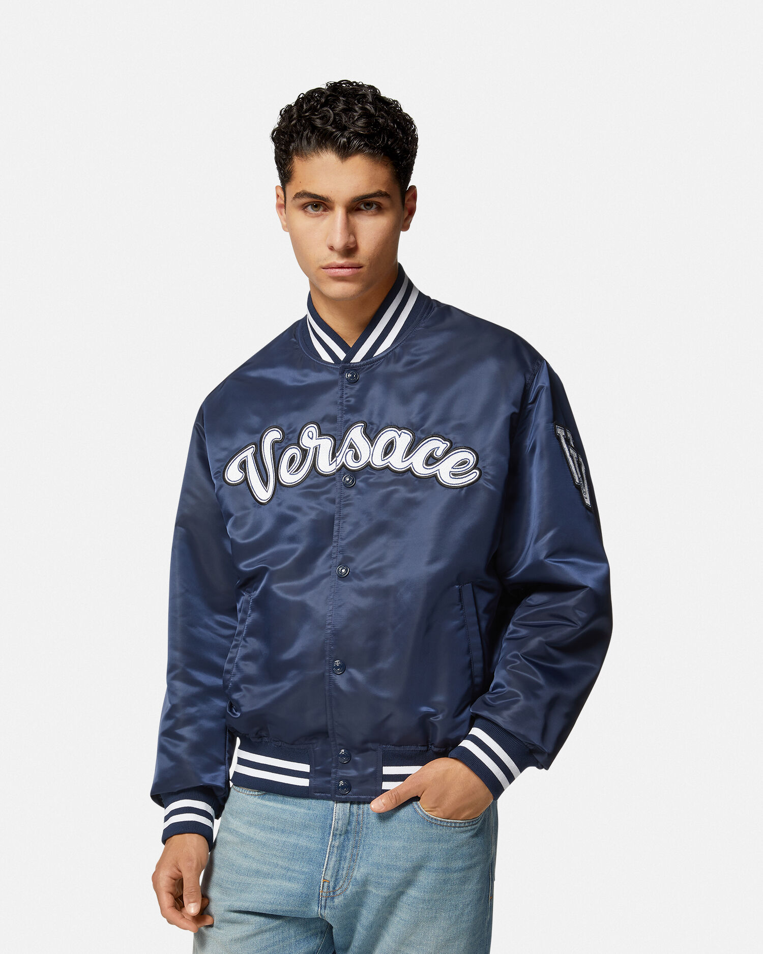 Versace blue bomber jacket online
