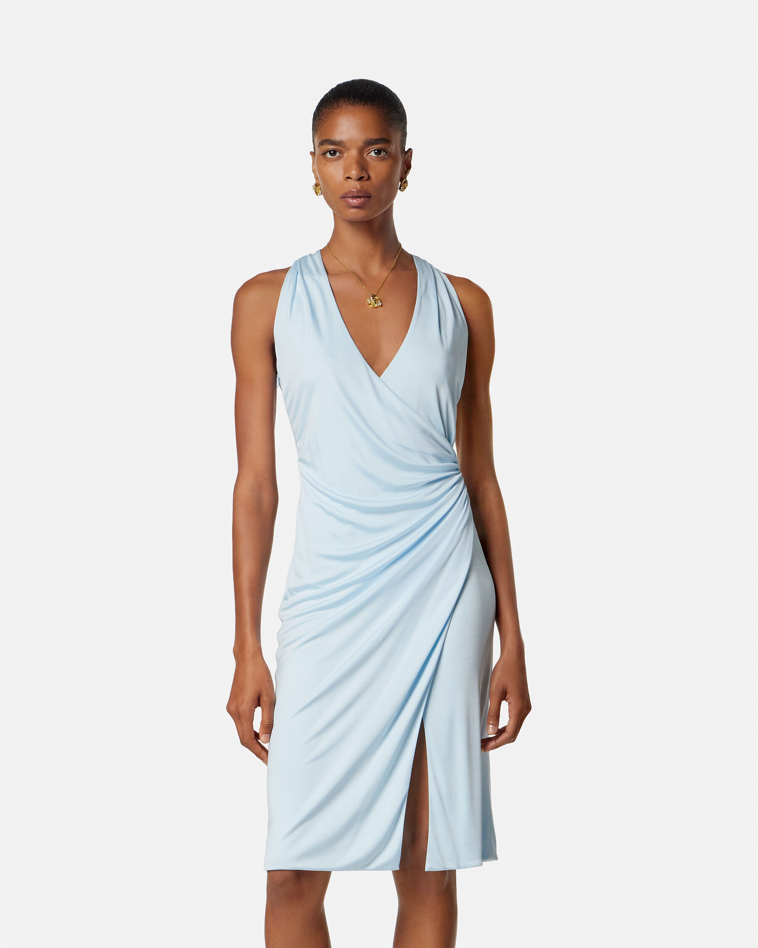 Viscose-Jersey Midi Dress Blue | VERSACE