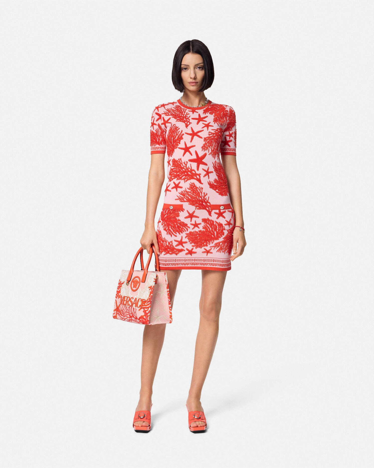 Barocco Sea Knit Midi Dress Pink | VERSACE US