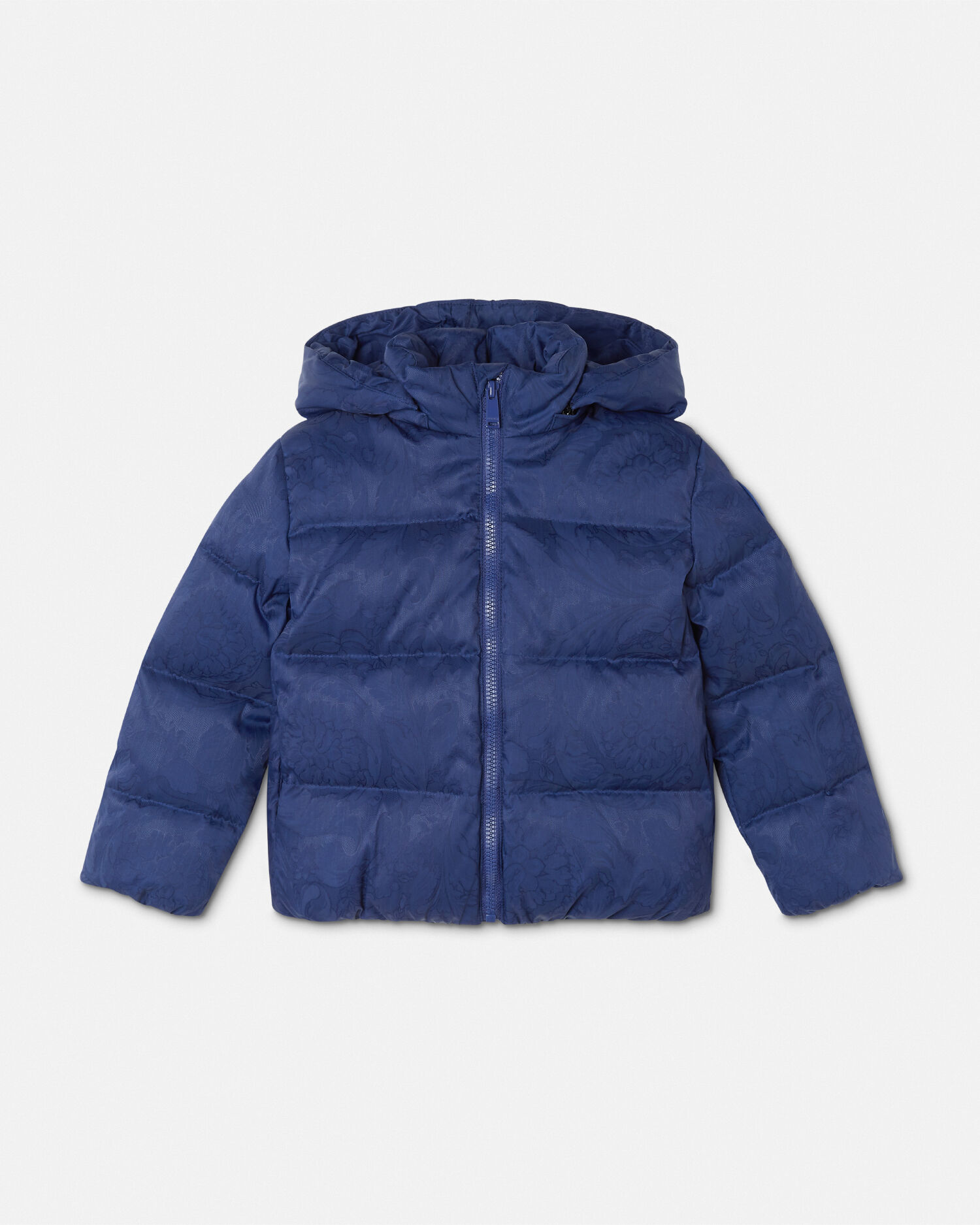 Barocco Jacquard Baby Puffer Jacket Blue VERSACE US