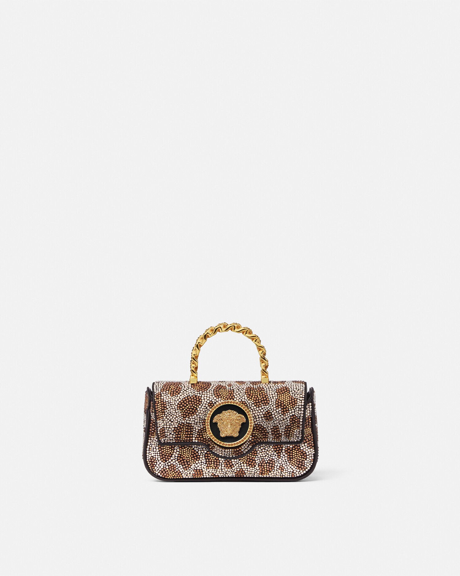 Mini sac La Medusa Leopard avec cristaux Noir Or VERSACE